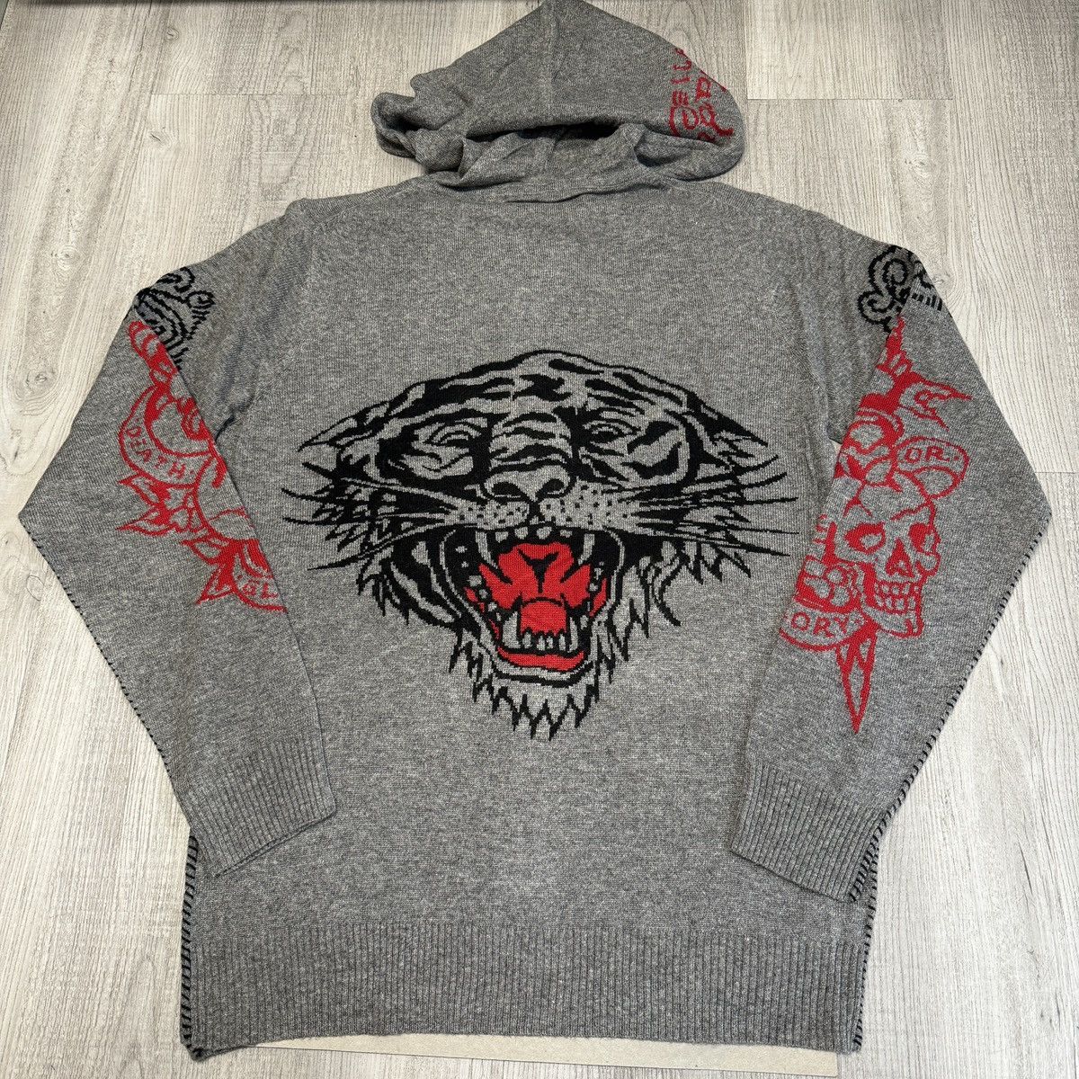 Ed Hardy Ed Hardy Tiger Hooded Wool Blend Zip Knit Sweater Cardigan Size US L / EU 52-54 / 3 - 1 Thumbnail