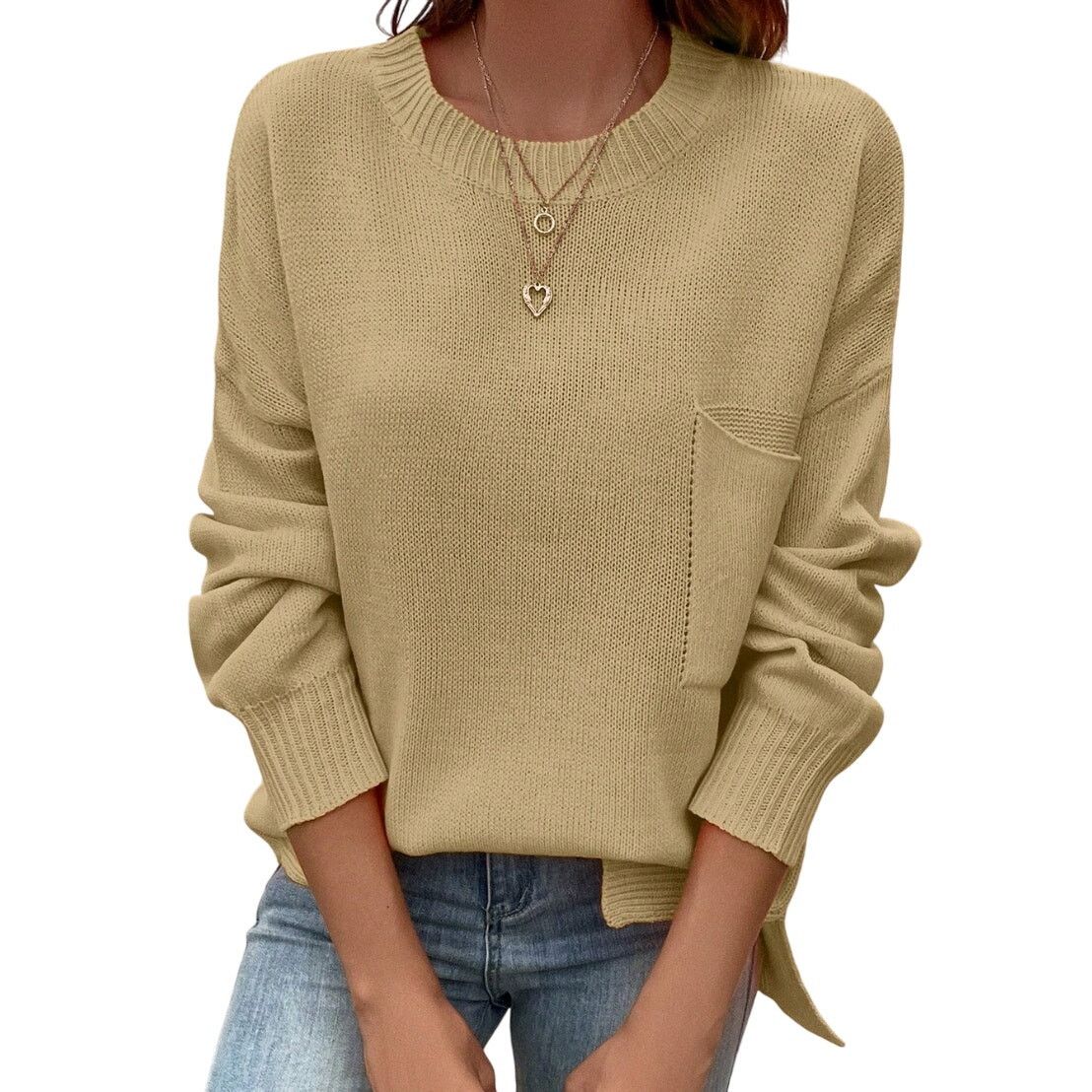 Shein Women Crew Neck Pullover Drop Shoulder Patch Pocket Sweater Size XL / US 12-14 / IT 48-50 - 1 Preview