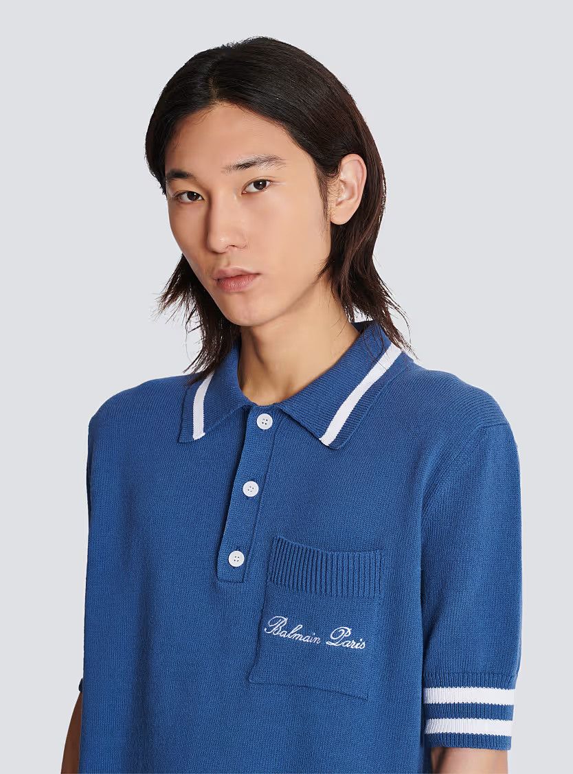 Balmain o1s1wg110126 Cotton Linen Polo Shirt in Navy Blue Size US S / EU 44-46 / 1 - 7 Thumbnail