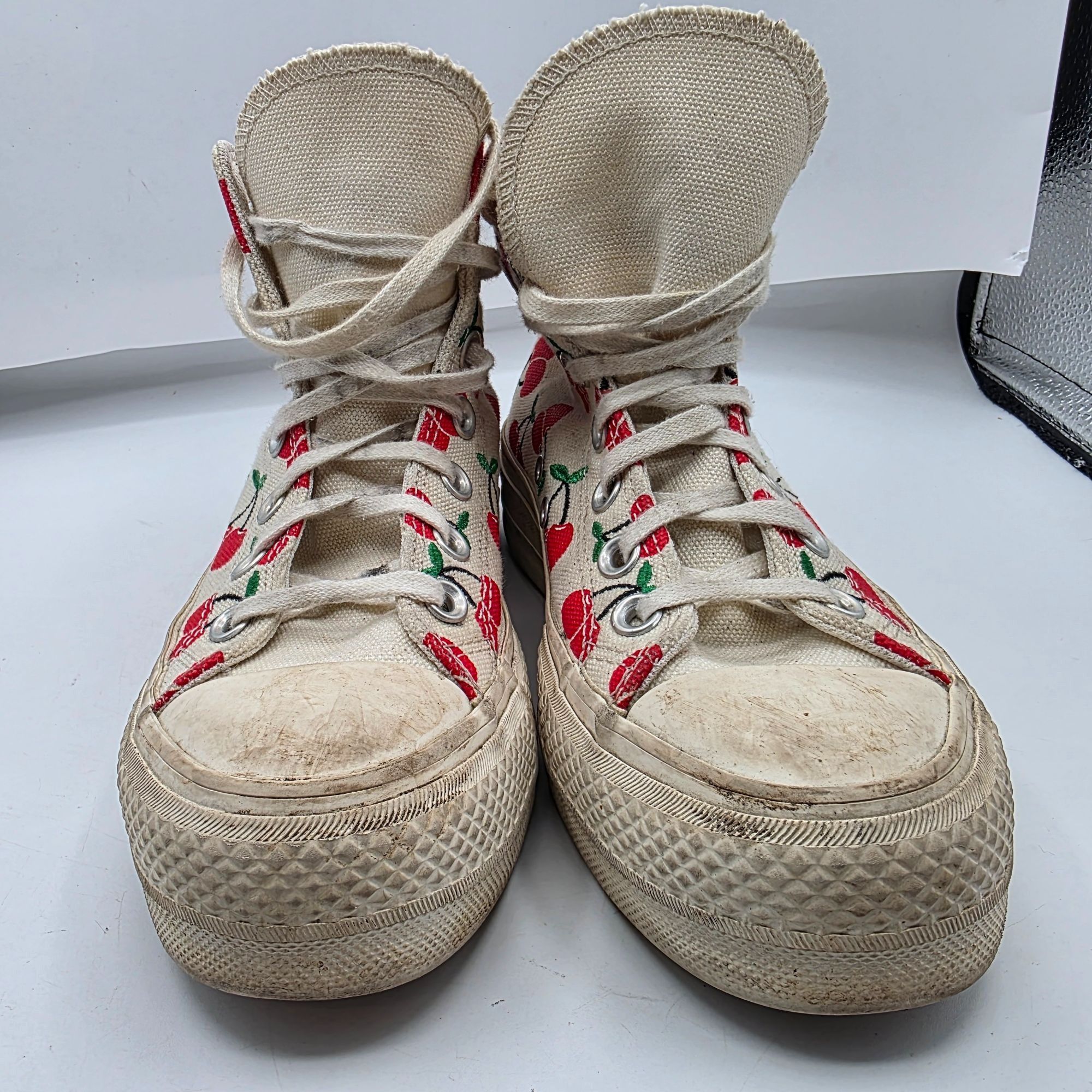 Converse Converse All Star Womens Size 5 White Red Cherry Print High Size US 5 / IT 35 - 2 Thumbnail
