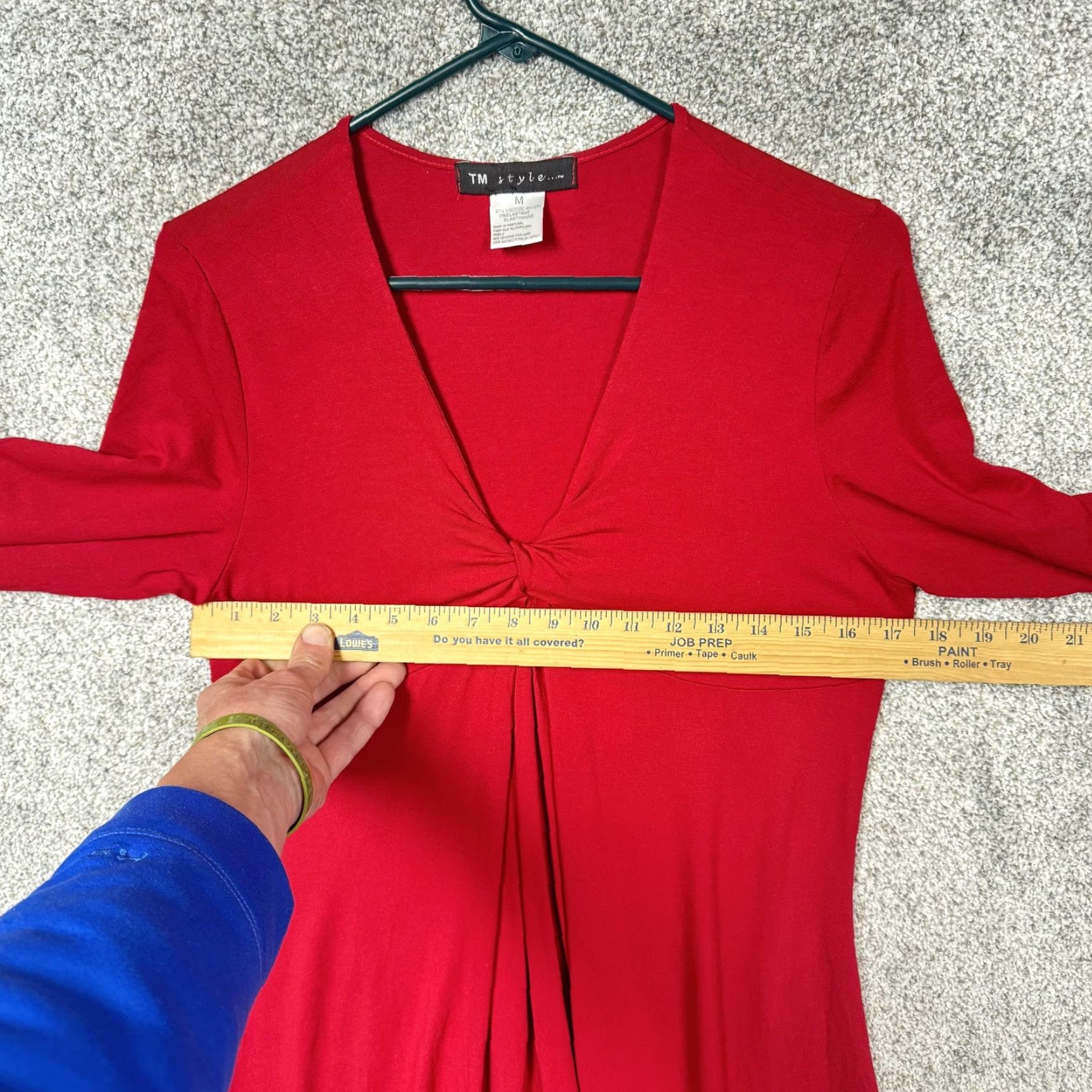 Vintage VINTAGE TM style.... Dress M Red Midi V-Neck Empire Waist Trapeze Swing Long Sleeve Solid Jersey Knit Women Vintage 90s? Size M / US 6-8 / IT 42-44 - 3 Thumbnail