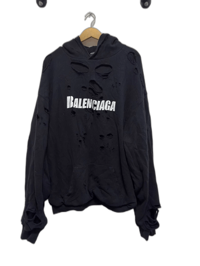 Balenciaga Balenciaga Black Distressed Hoodie Sweatshirt-2506 Size US M / EU 48-50 / 2 - 1 Thumbnail