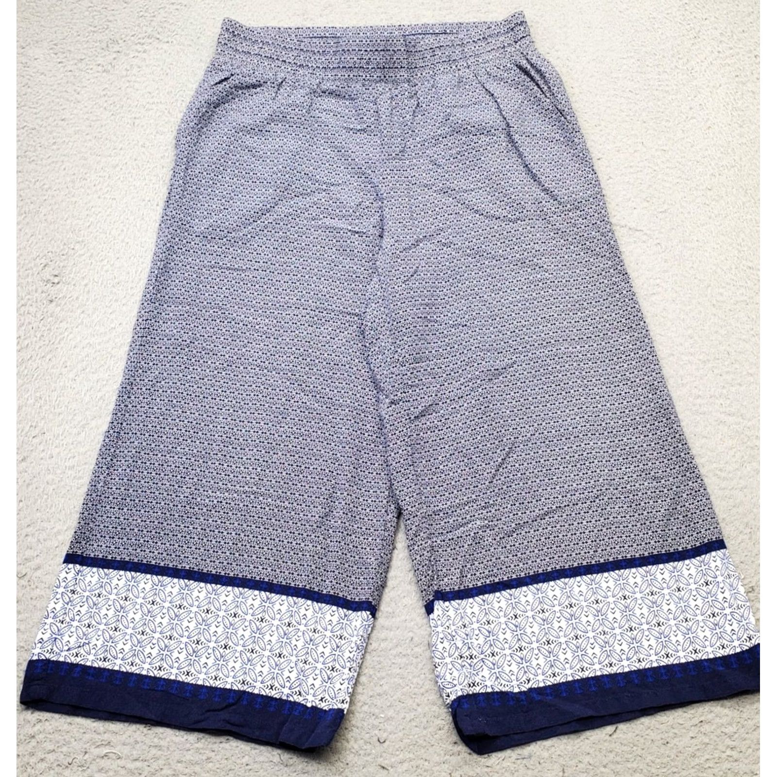 Vintage Dana Buchman Palazzo Pants Womens M Multi Geo Print Elastic Waist Wide Leg Size 32" / US 10 / IT 46 - 2 Thumbnail