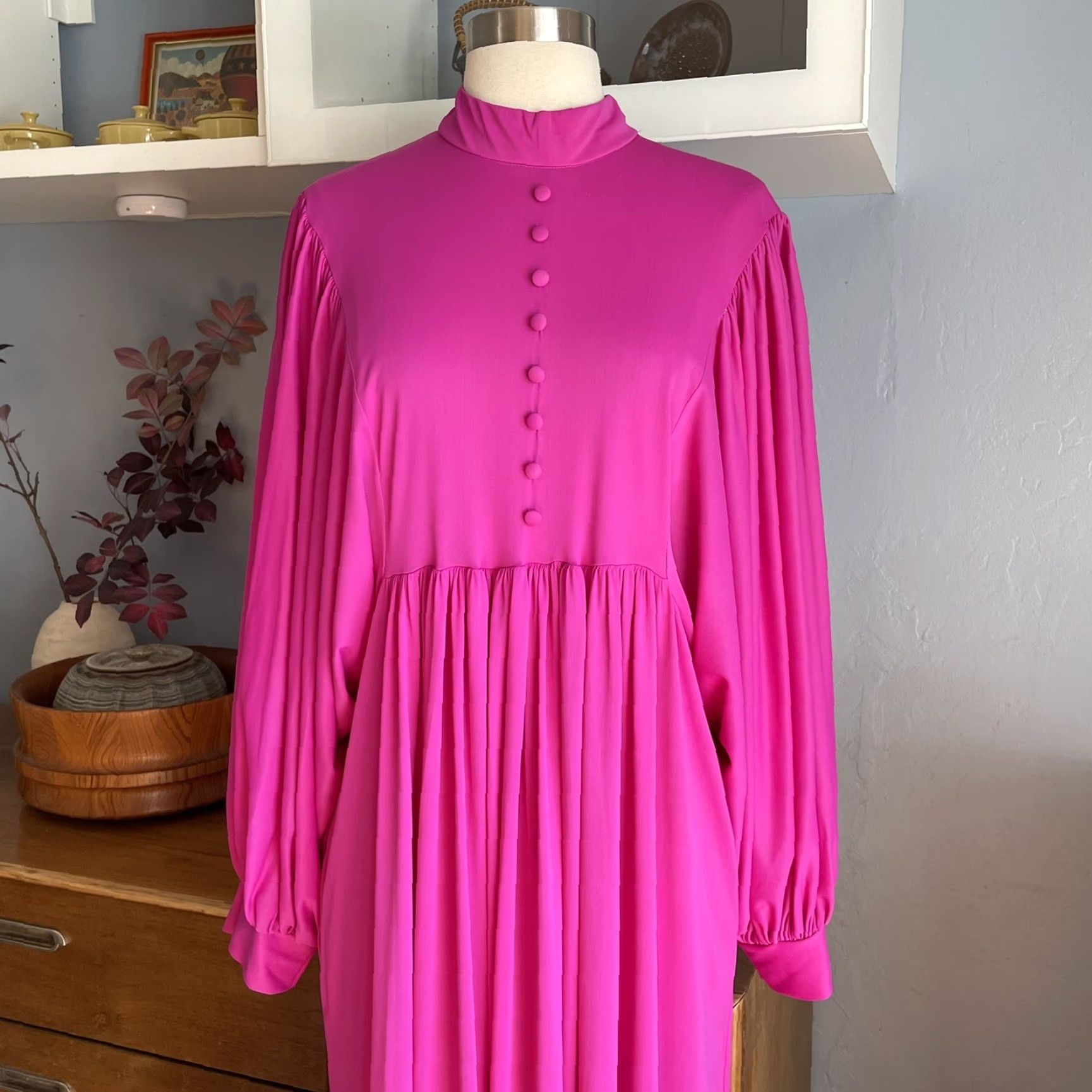 Vintage VTG Montgomery Ward Pink Maxi Dress Boho Retro House Dress M/L 70s Bohemian Nylon 55” Back Zipper Mens? (no) Size M / US 6-8 / IT 42-44 - 5 Thumbnail