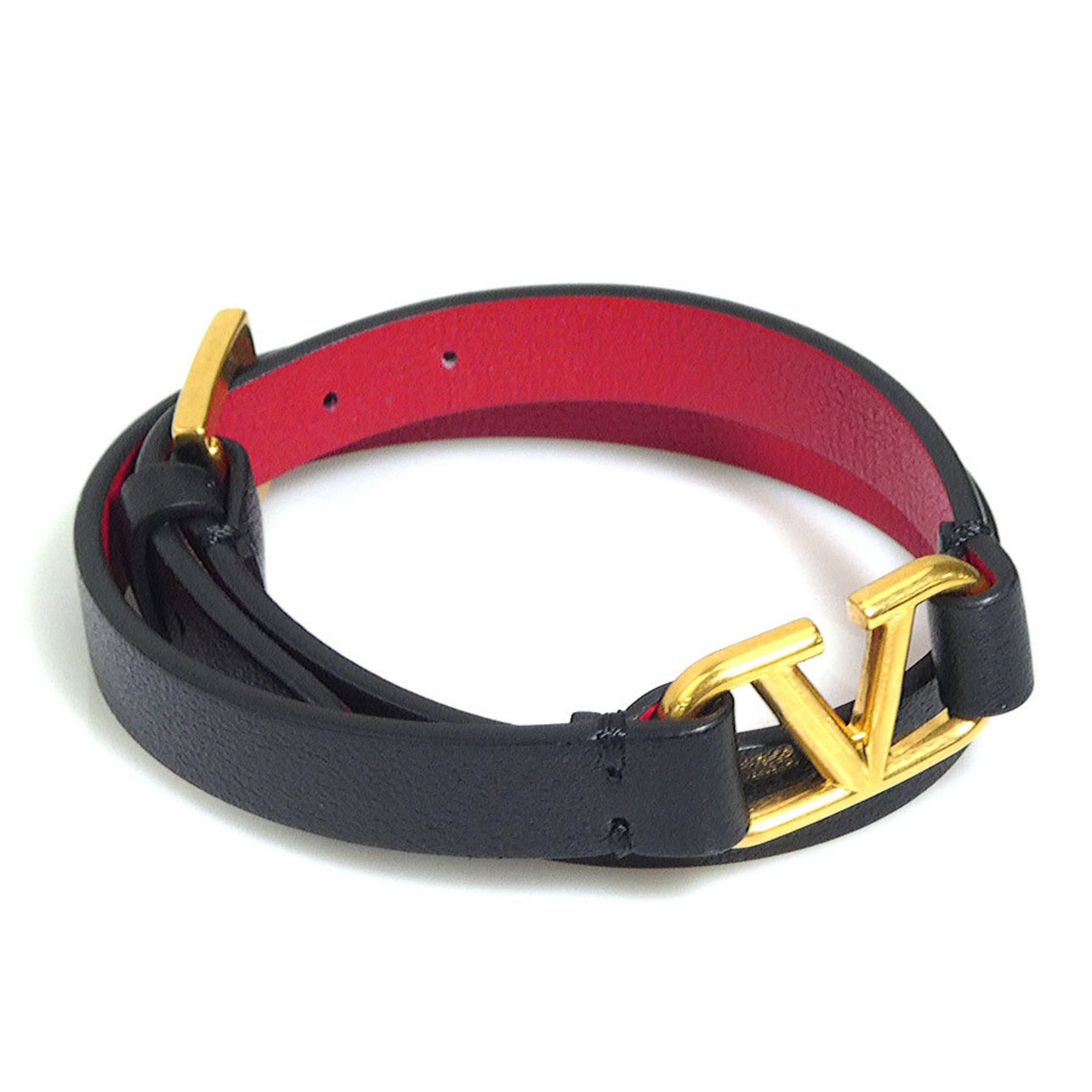Valentino Valentino Garavani Bracelet Leather Metal Black Gold Women's 55883g Size ONE SIZE - 1 Thumbnail