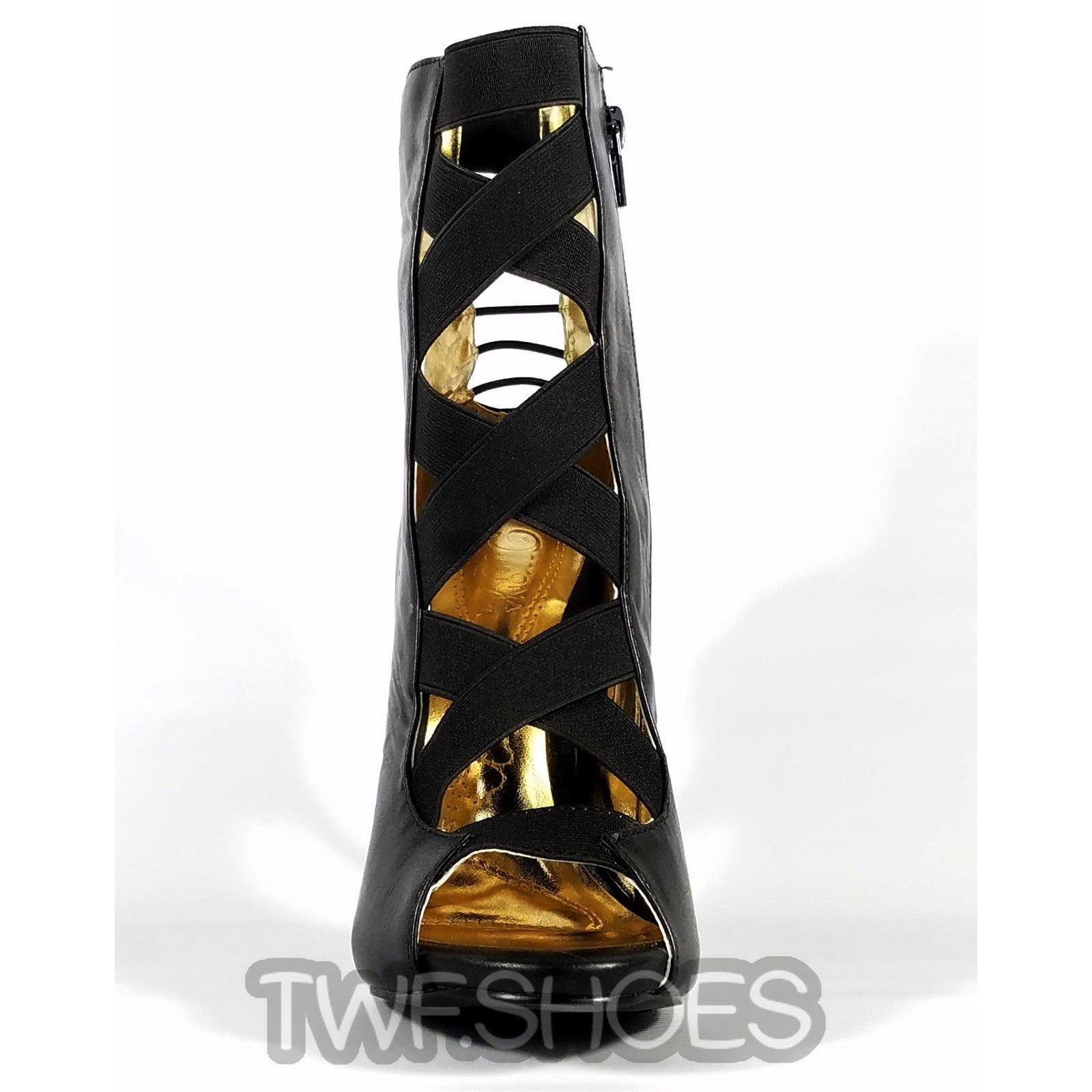 Other MM Dioselin Black Open Elastic Strap Ankle Boot 4.75" Stilet Size US 7 / IT 37 - 3 Thumbnail