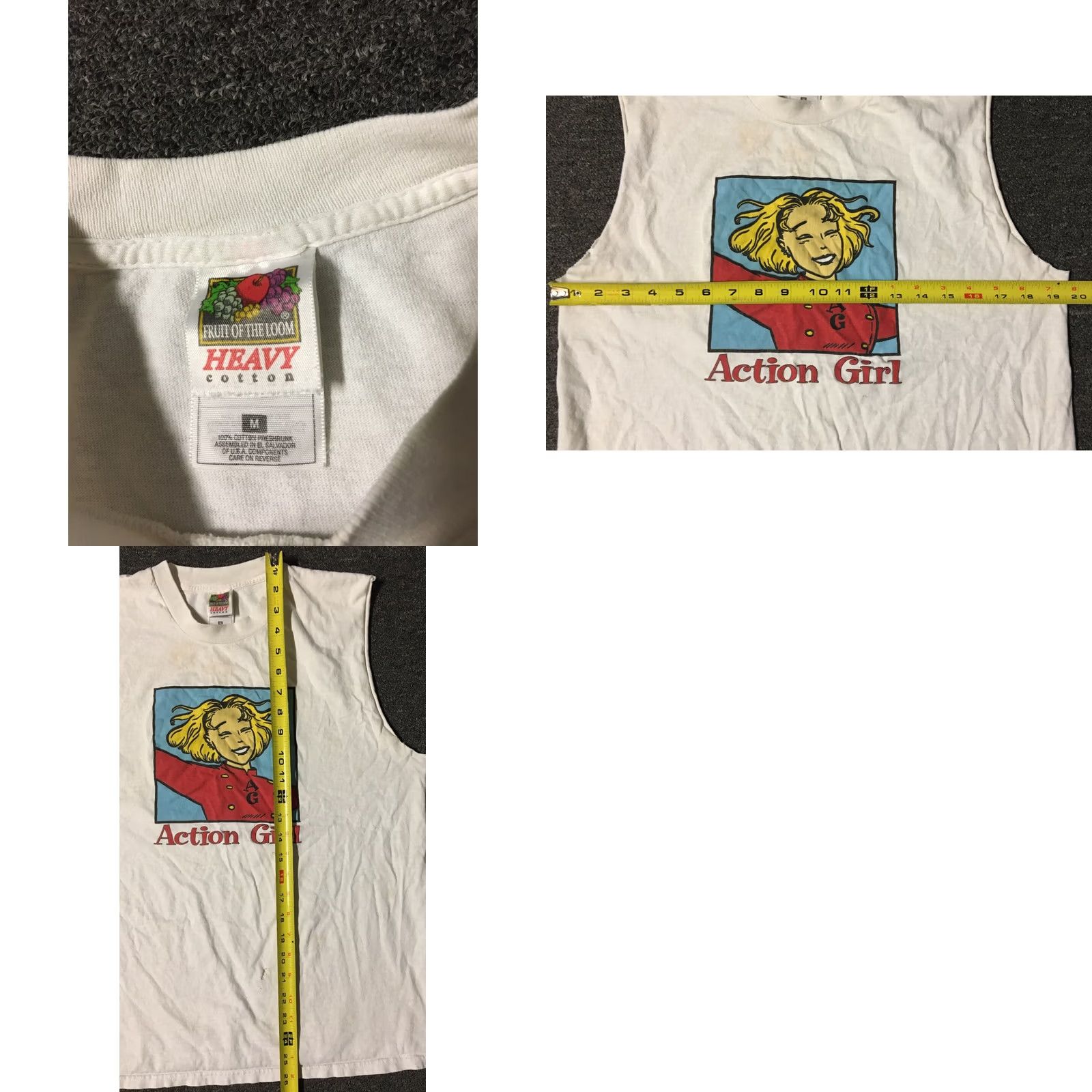Fruit Of The Loom VINTAGE 90s Action Girl faded distressed shirt M White USA Shirt Mens Sleeveless Distressed Grunge Punk Anime Cartoon Art Fashion Size US M / EU 48-50 / 2 - 8 Thumbnail