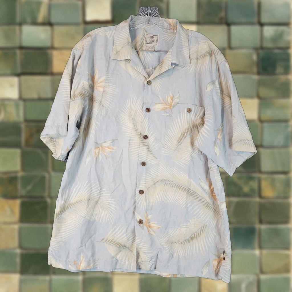 Vintage VINTAGE Luau Silk Floral Button-Up Shirt Adult Medium Blue Casual Mens Size US 31 - 1 Thumbnail