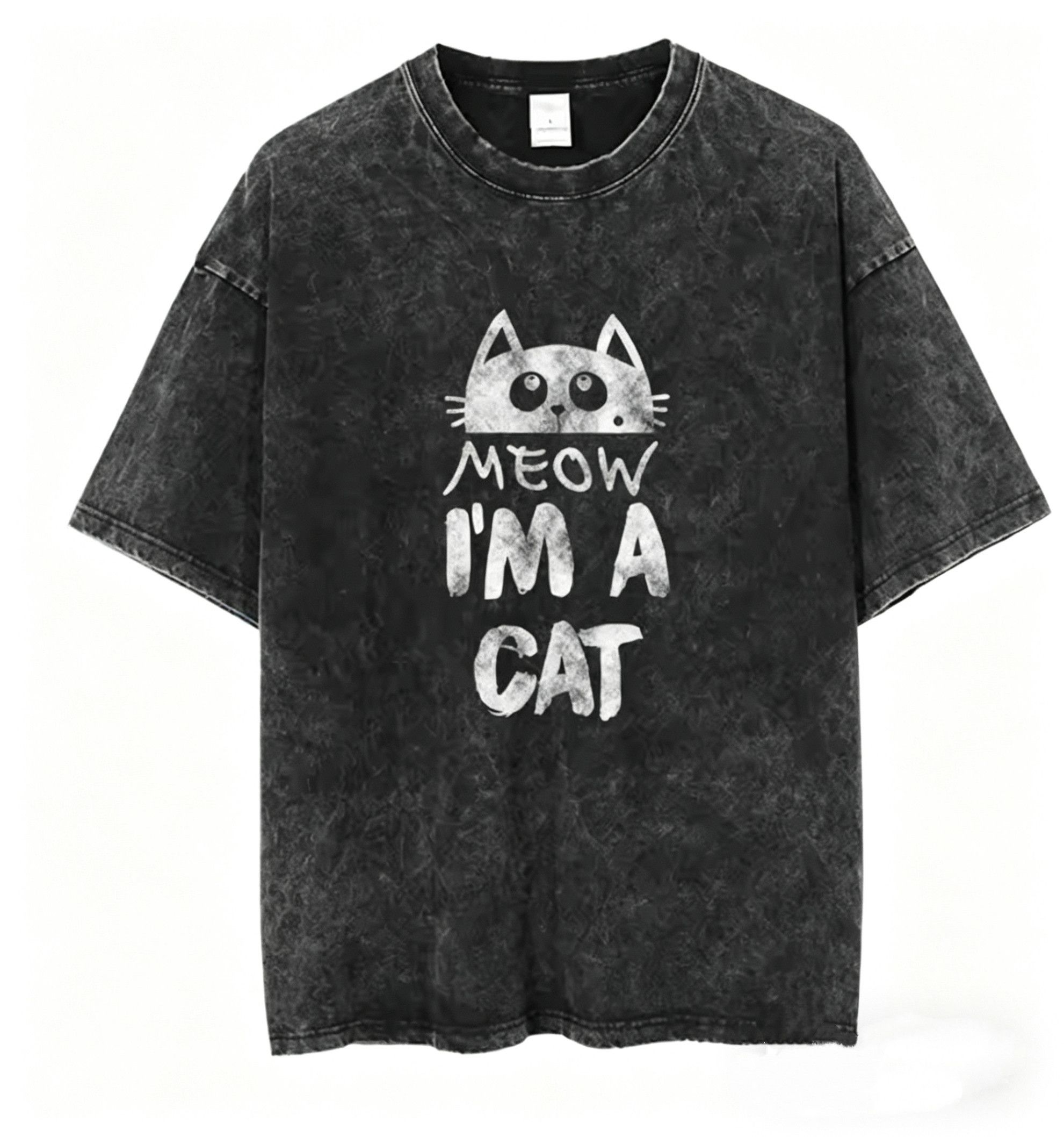 Japanese Brand High Street Cute Meow IM A Cat Washed Black T-Shirt Size US XL / EU 56 / 4 - 1 Thumbnail