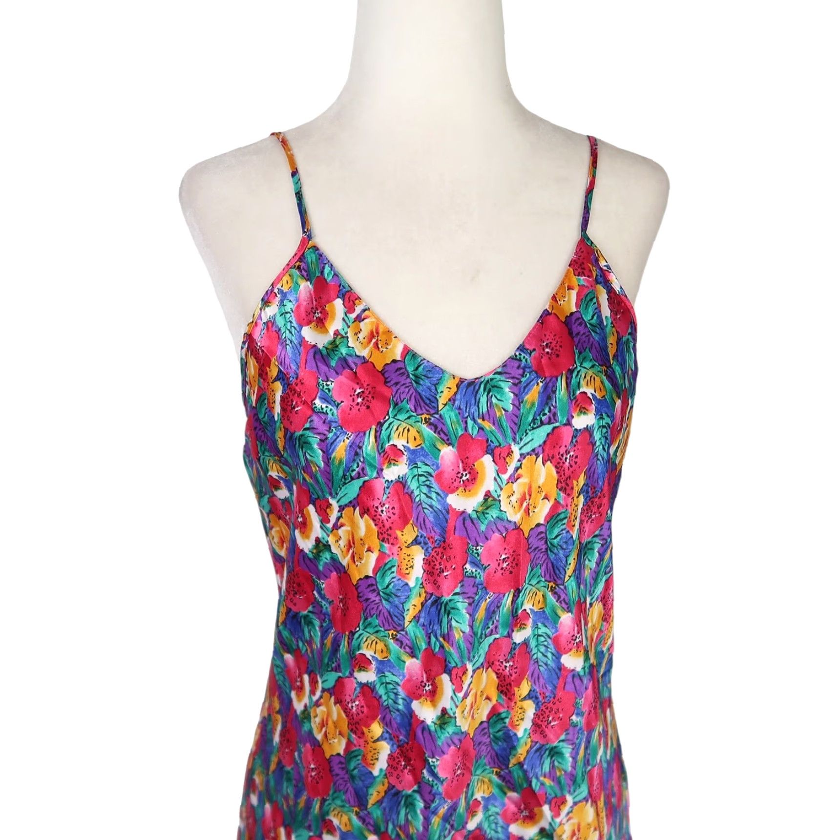 Vintage VINTAGE 90s Dress Pink Floral Satin Mini Slip M Women Size M / US 6-8 / IT 42-44 - 2 Thumbnail