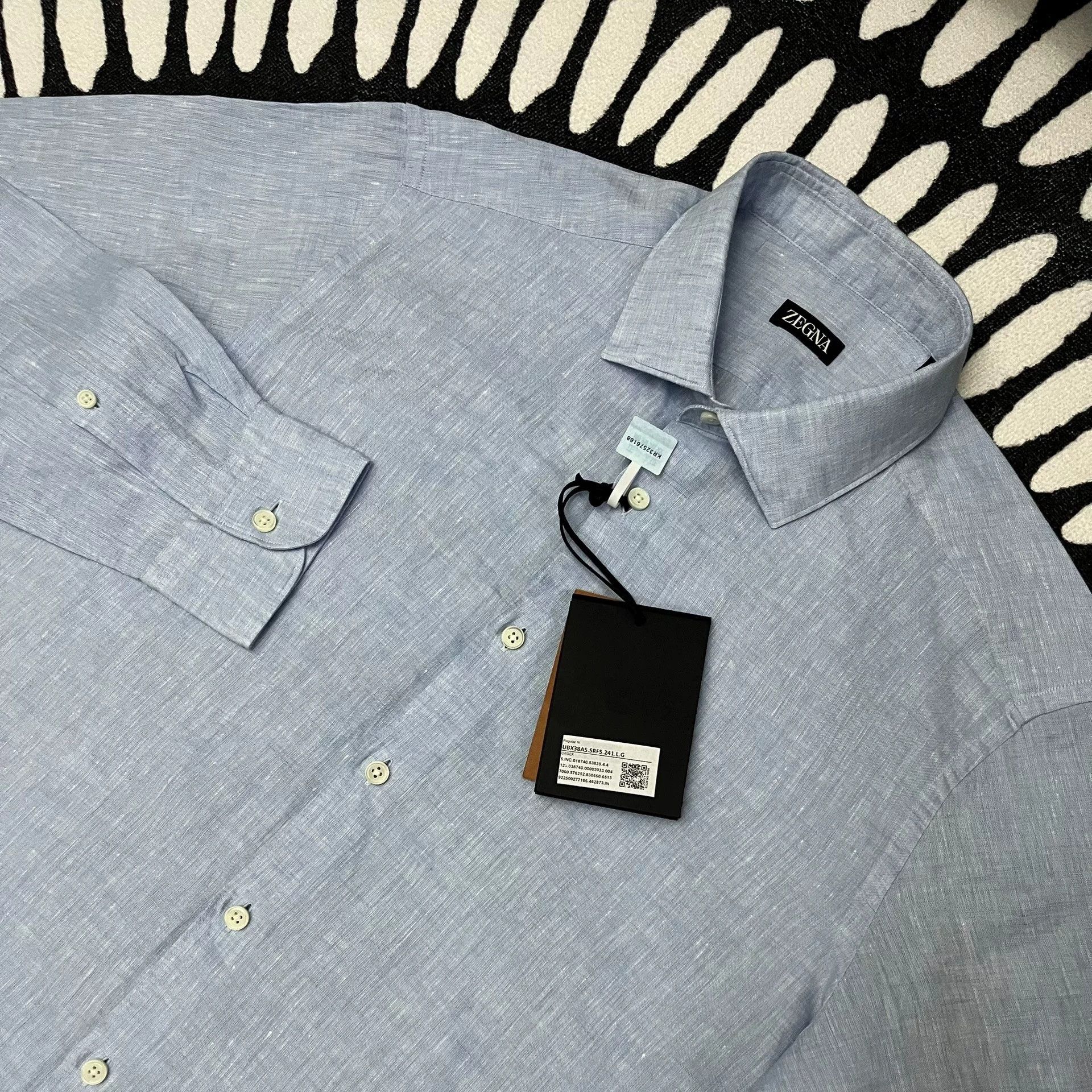 Ermenegildo Zegna ZEGNA Light Blue Linen Long-Sleeve Shirt Size US S / EU 44-46 / 1 - 2 Thumbnail