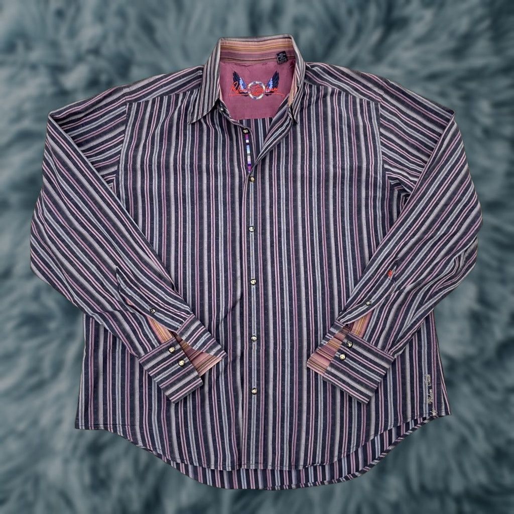 Robert Graham VINTAGE Robert Graham Button-Up Shirt Adult Medium Purple Striped Long Sleeve Flip Cuff Mens Size US M / EU 48-50 / 2 - 1 Thumbnail