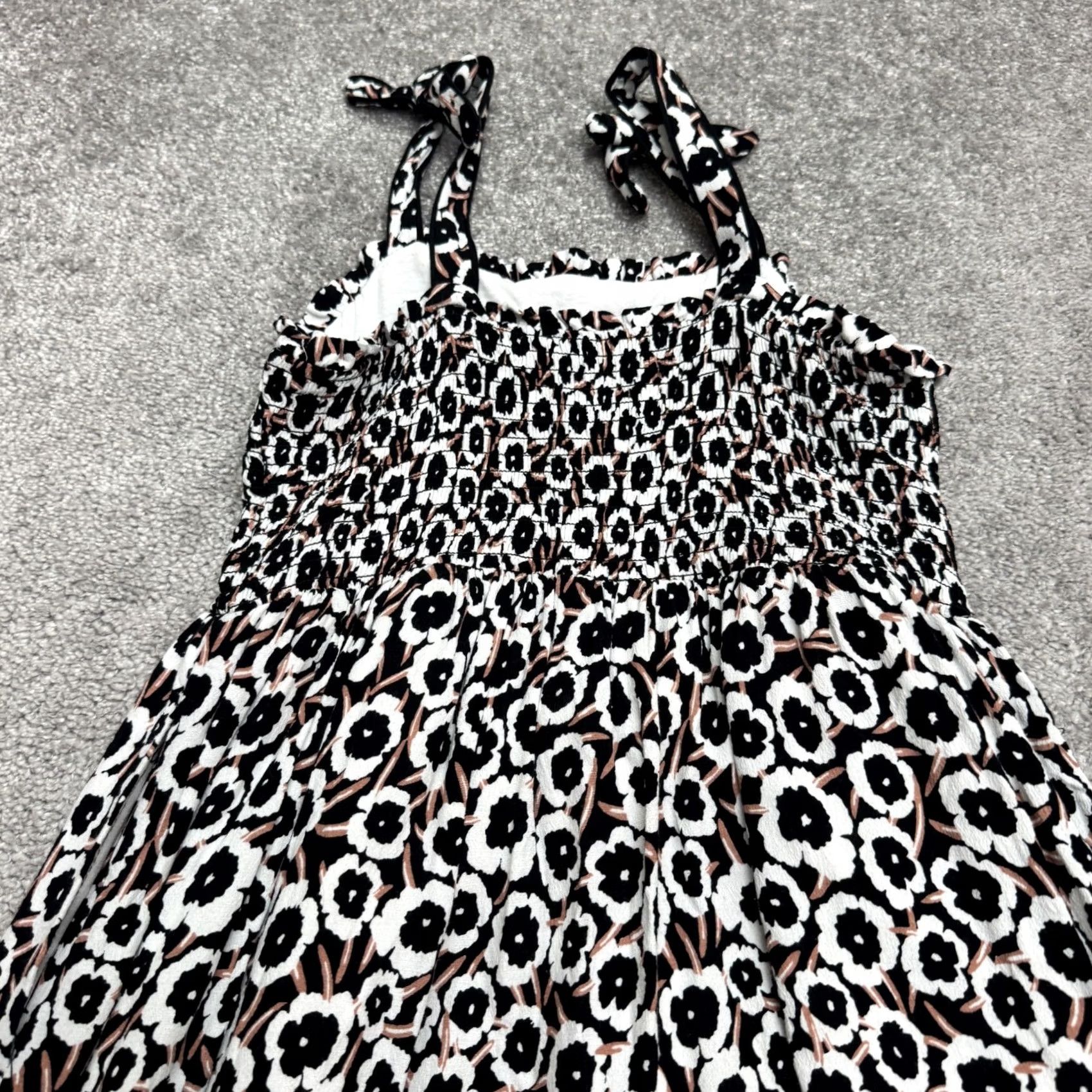 Diane von Furstenberg Diane von Furstenberg DVF Floral Smocked Midi Dress Womens L White Black Multicolor Sleeveless Straps A-Line, Fit & Flare Holiday, Bohemian, Flower Size L / US 10 / IT 46 - 3 Thumbnail
