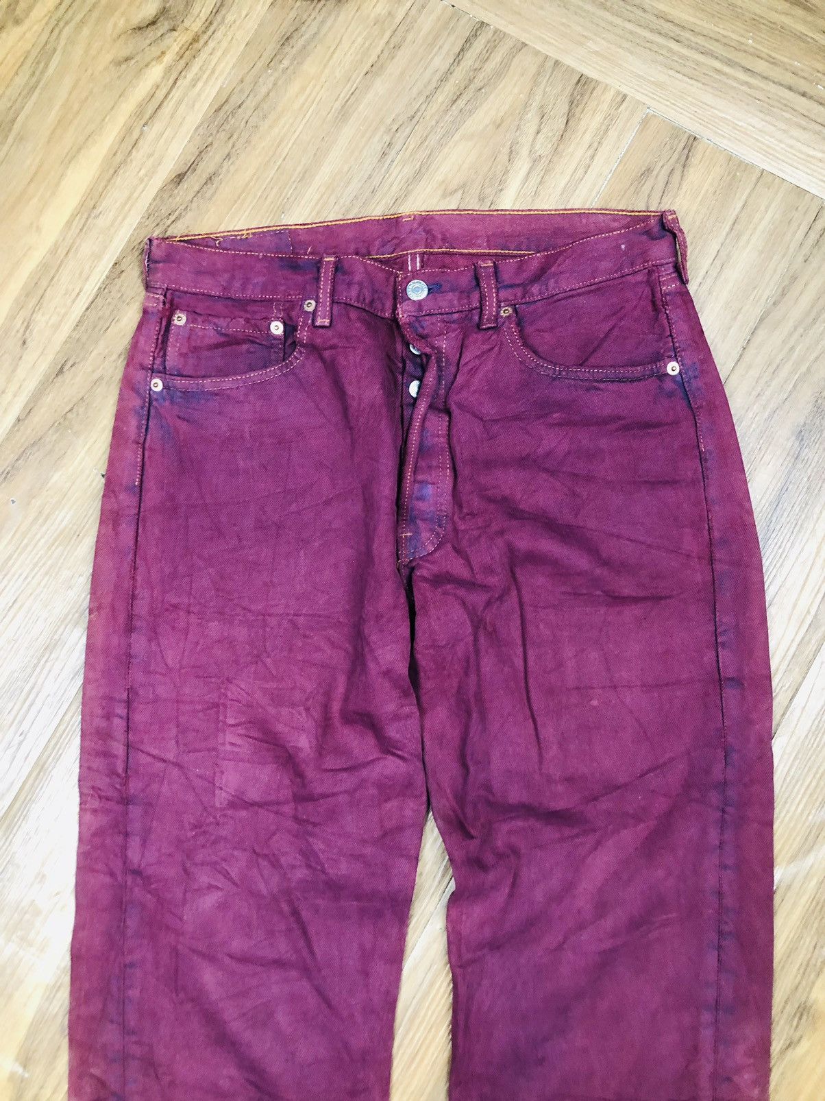 Levi's VINTAGE Levi's 501 USA Purple/Maroon Denim Button Fly (38) Size US 33 - 3 Thumbnail