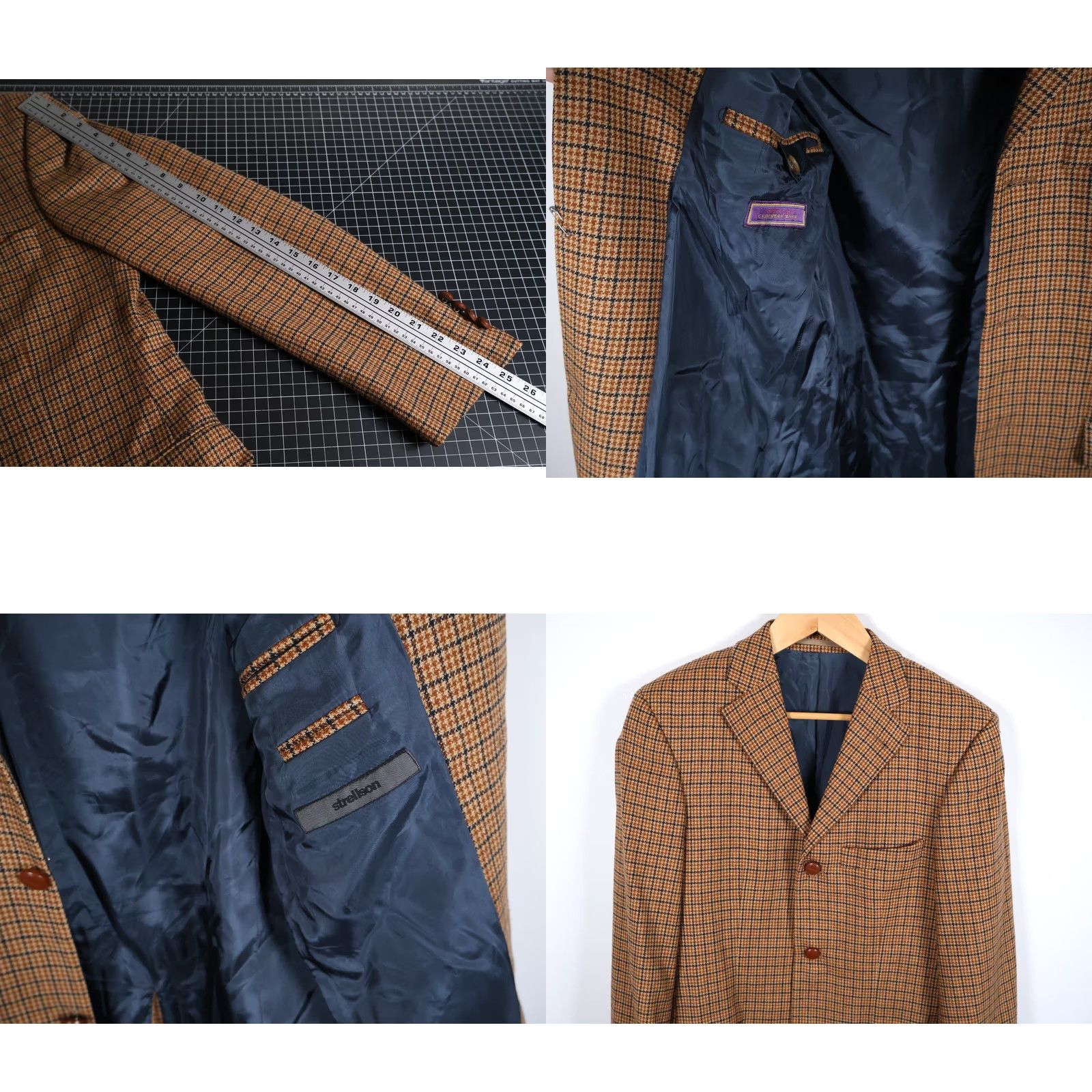 Vintage Strellson Sport Coat Men 40 Brown Houndstooth 3-Button Wool Cashmere Jacket Size US XXS / EU 40 - 9 Thumbnail
