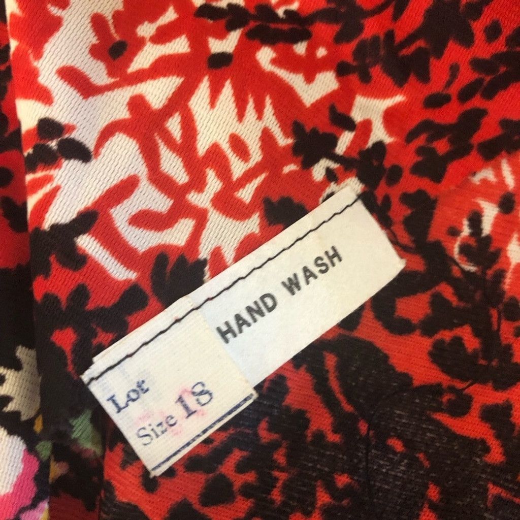 Vintage 70s boho mod floral red black midi dress trumpet sleeves L Size M / US 6-8 / IT 42-44 - 8 Thumbnail