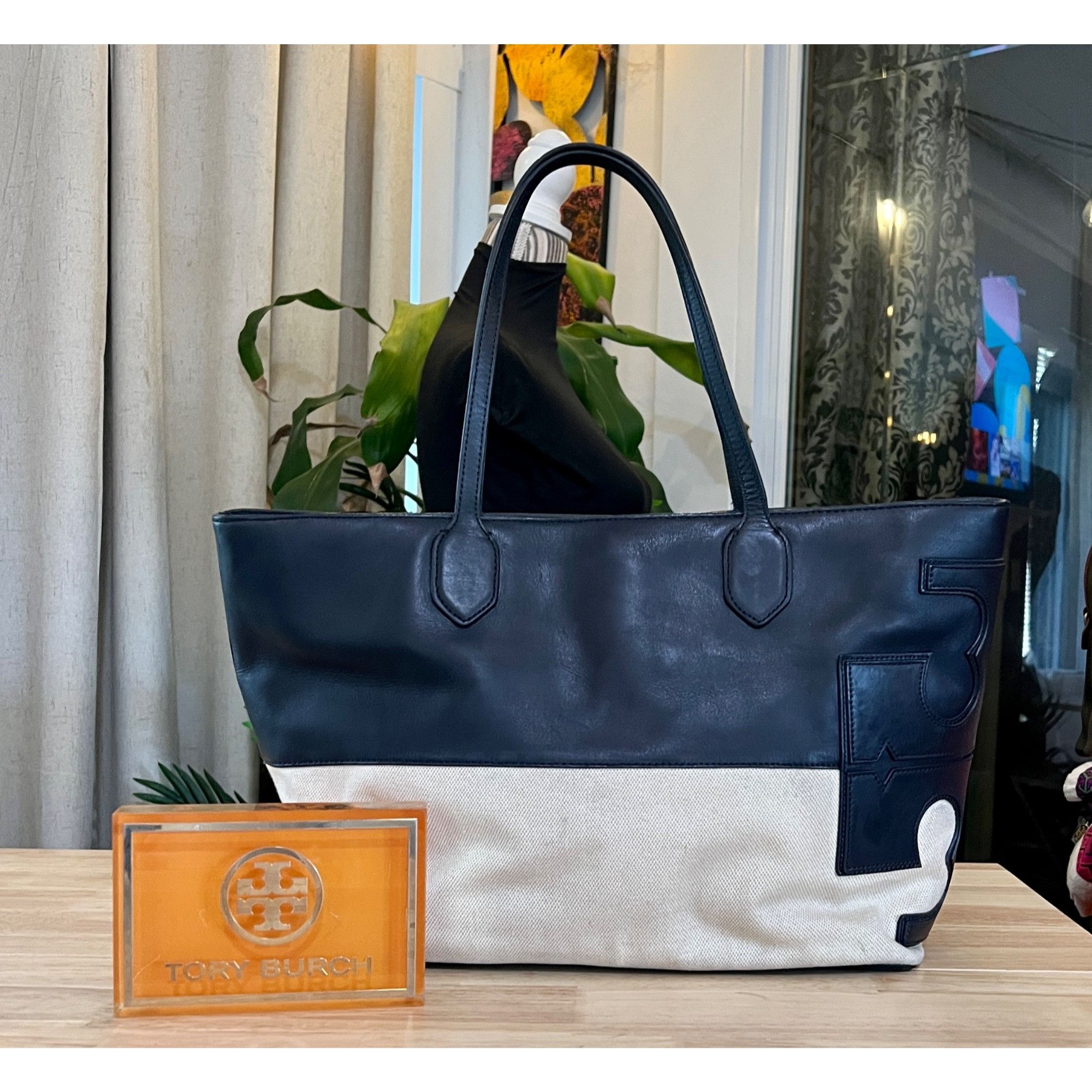 Tory Burch TORY BURCH Blue and Canvas East West Tote Size ONE SIZE - 1 Thumbnail