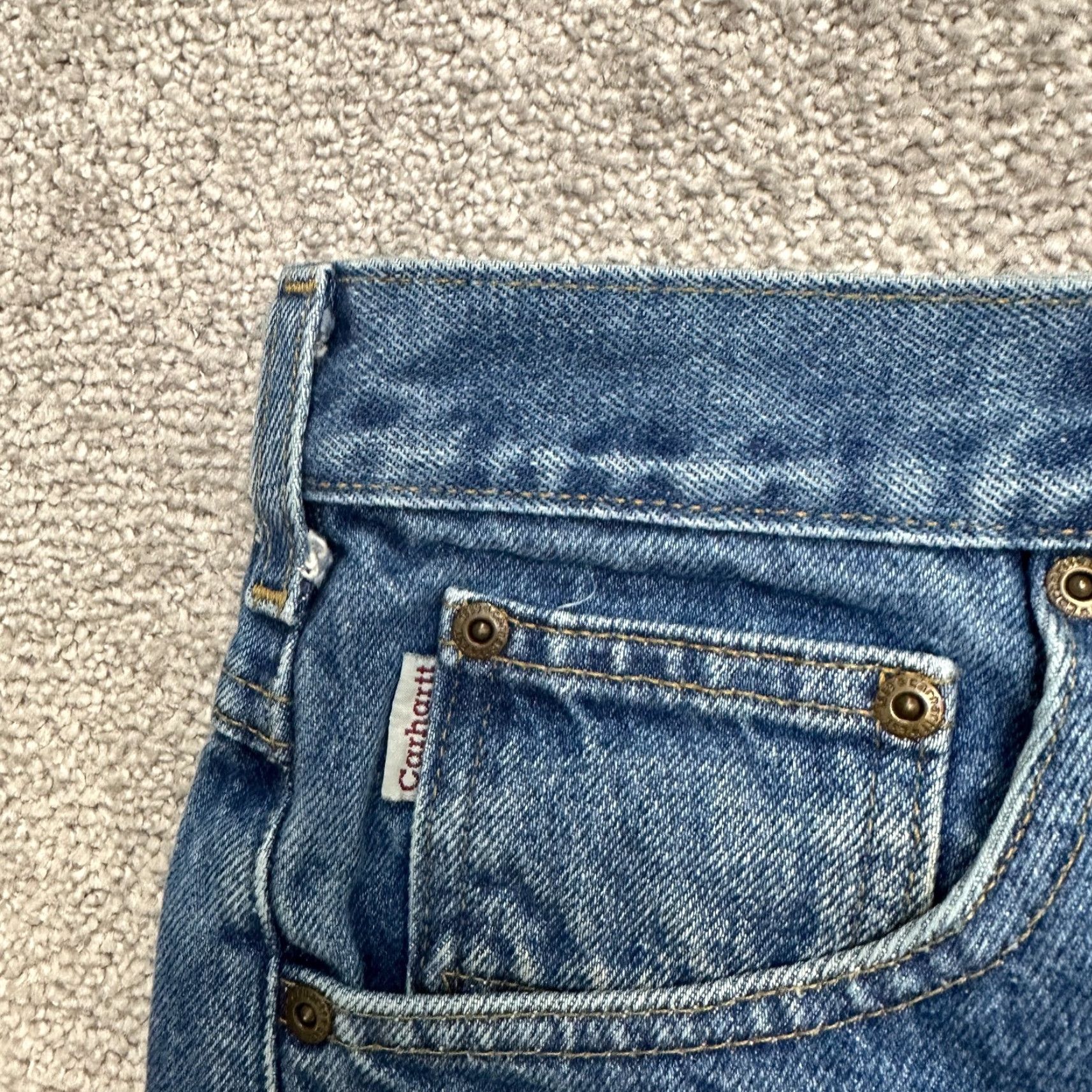 Carhartt Carhartt Jeans Mens 35x30 Denim Blue Medium Wash 29 Inseam Straight Leg Regular Fit 5-Pocket Cotton Denim Casual Button Zip USA Logo Vintage No Size US 35 - 3 Thumbnail