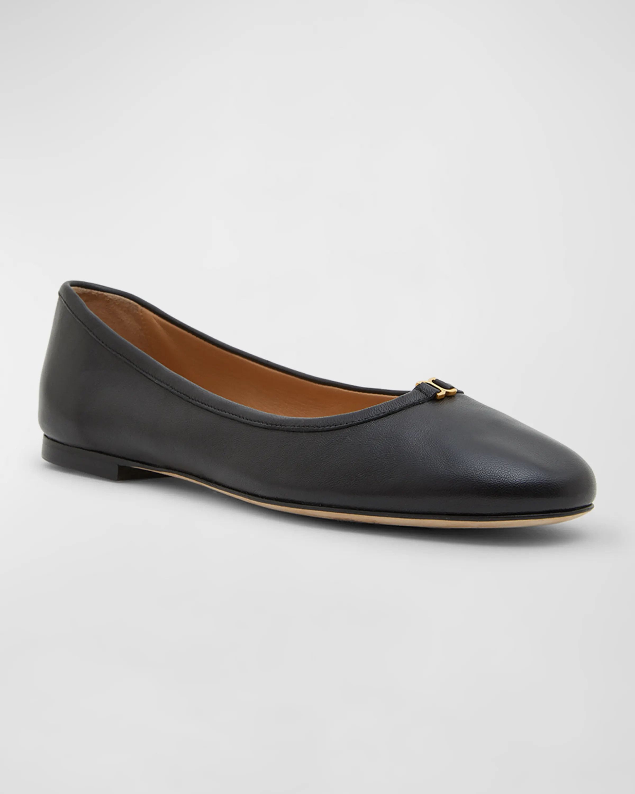 Chloe oc11z0525 Marcie Leather Ballerina Flats in Black Size US 11 / IT 41 - 2 Thumbnail