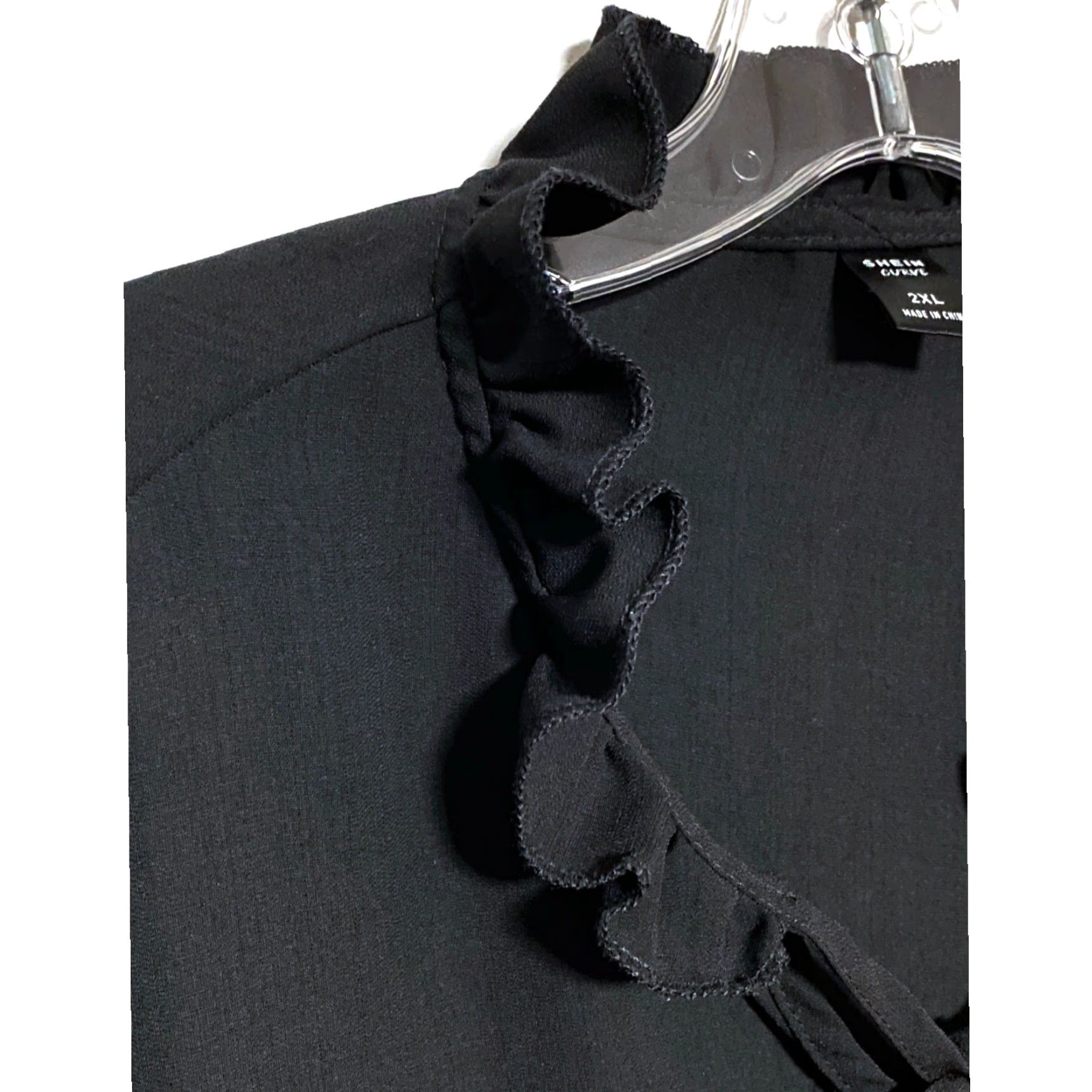 Shein Black Blouse Top 2XL Ruffle Tie Neck Whimsigoth Grunge Witchy Bohemian Workwear Formal Flowing Woman 2XL Black Blouse Top Womens Size XXL / US 16-18 / IT 52-54 - 4 Thumbnail