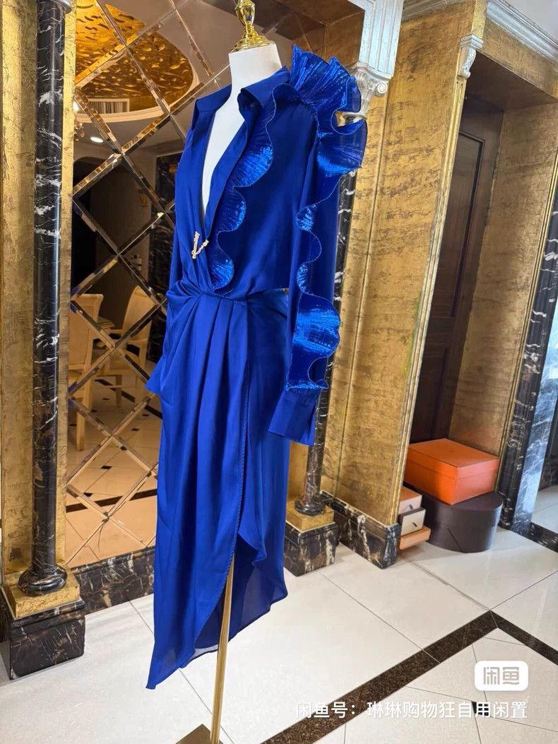 Versace Versace Sapphire Blue Deep Evil V Asymmetrical Dress Size M / US 6-8 / IT 42-44 - 1 Thumbnail