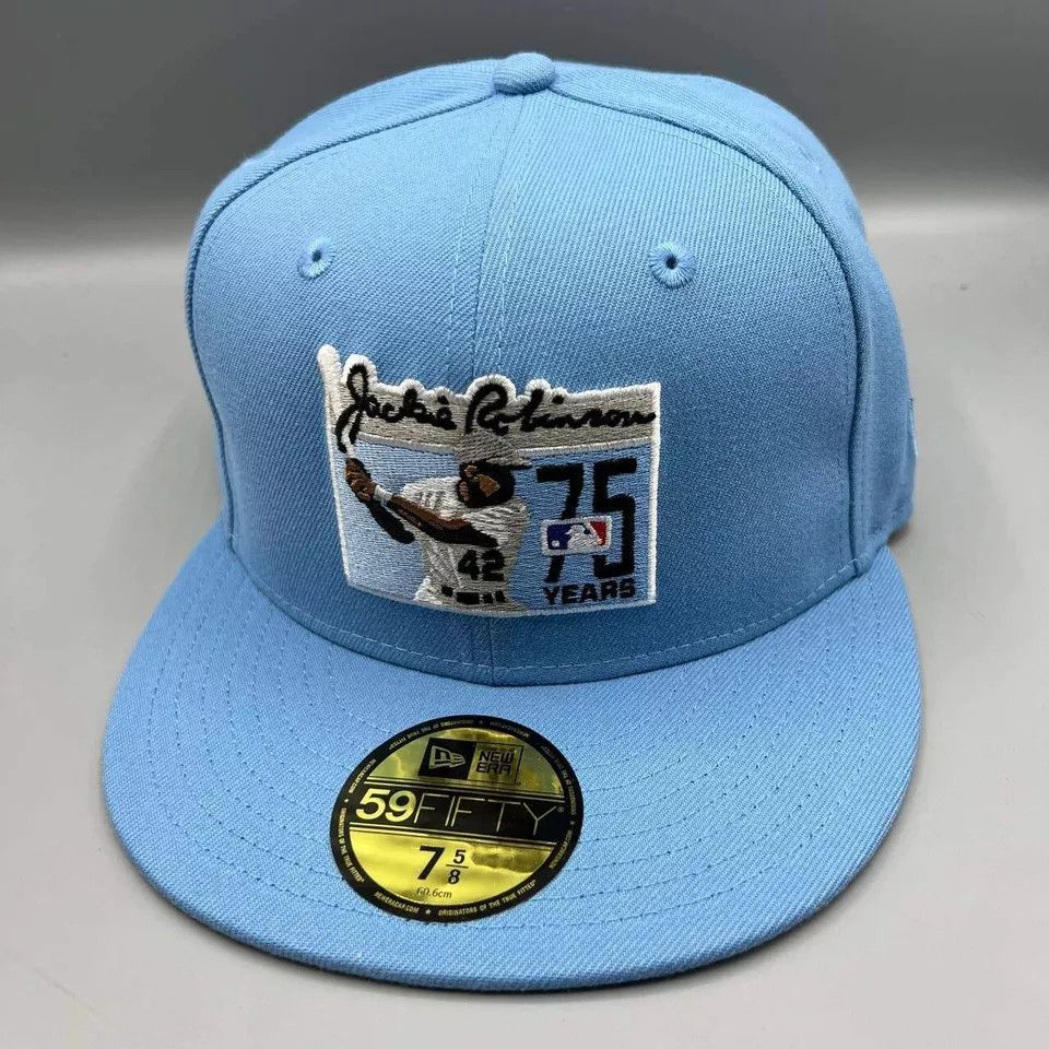 New Era Jackie Robinson 42 Hat Men 7 5/8 Blue 75th Years Fitted Cap Size ONE SIZE - 2 Thumbnail