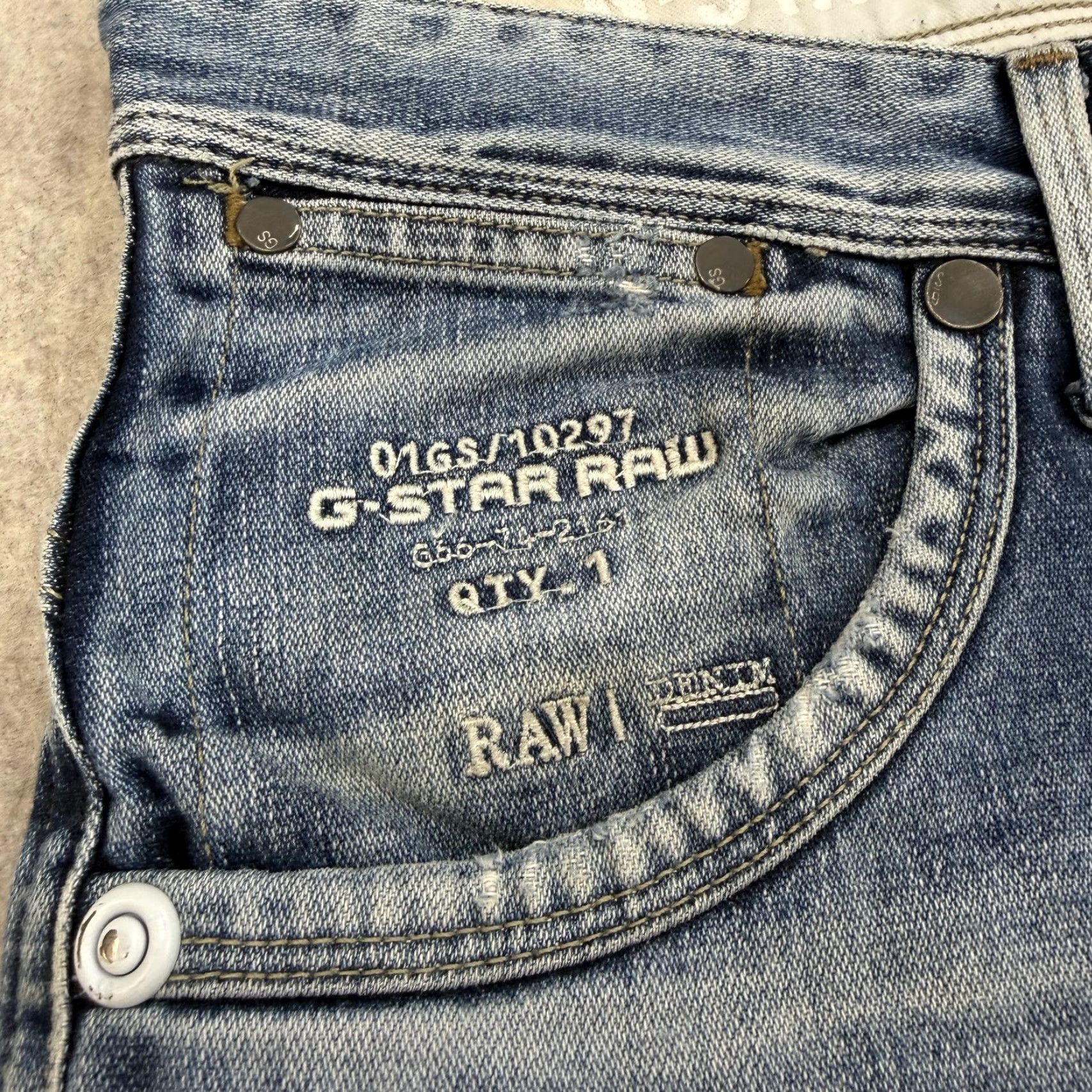 Vintage G-Star RAW Jeans Mens 32x34 Blue Medium Wash 3301 Distressed Denim Button Fly Tapered Relaxed 32 Inseam Jeans Men Blue 3301 Size US 32 / EU 48 - 5 Thumbnail