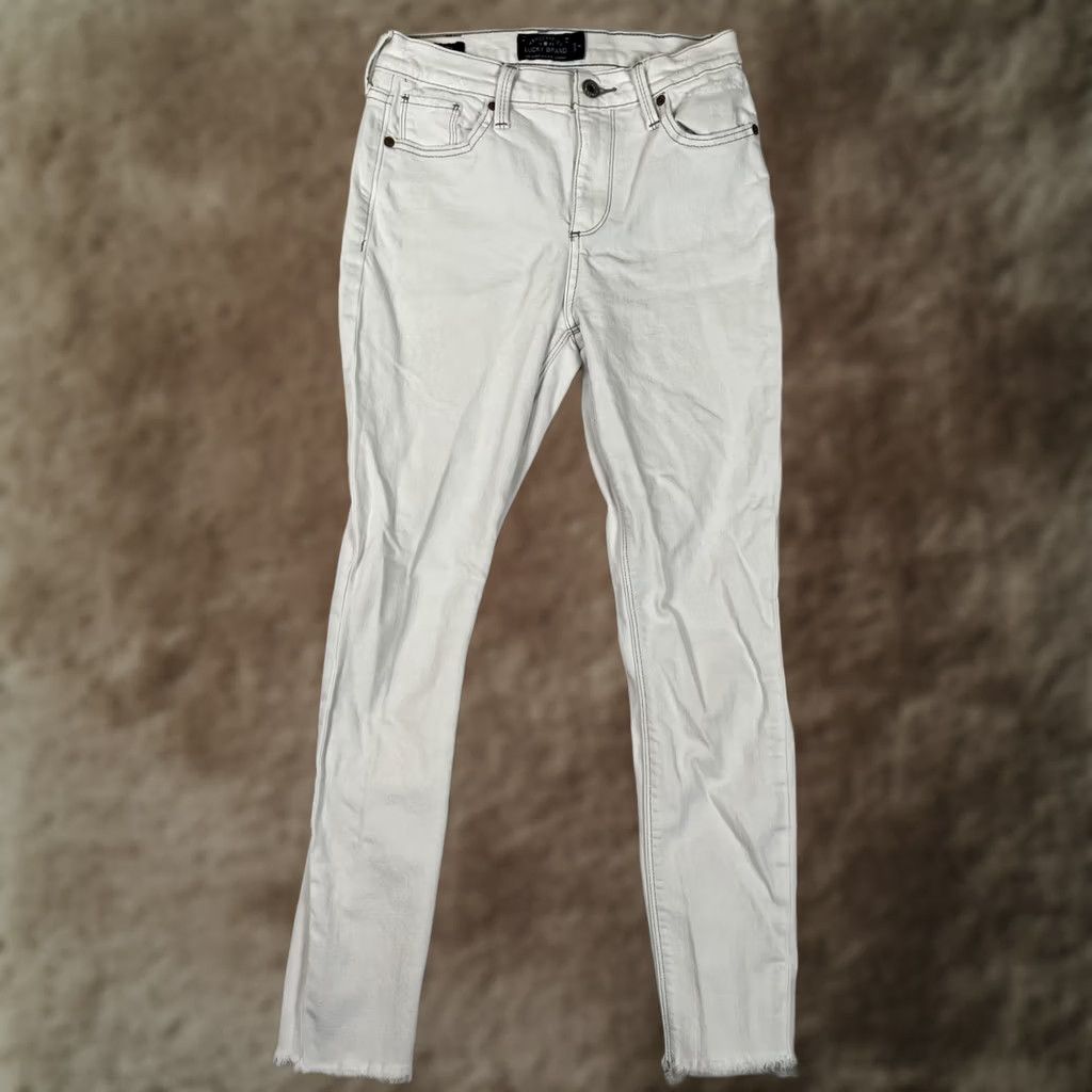 Lucky Brand Lucky Brand Bridgette Skinny Jeans Womens 0/25 White Distressed Denim Frayed Hem Jeans Shirt? Size 25" / US 0 / IT 36 - 1 Thumbnail