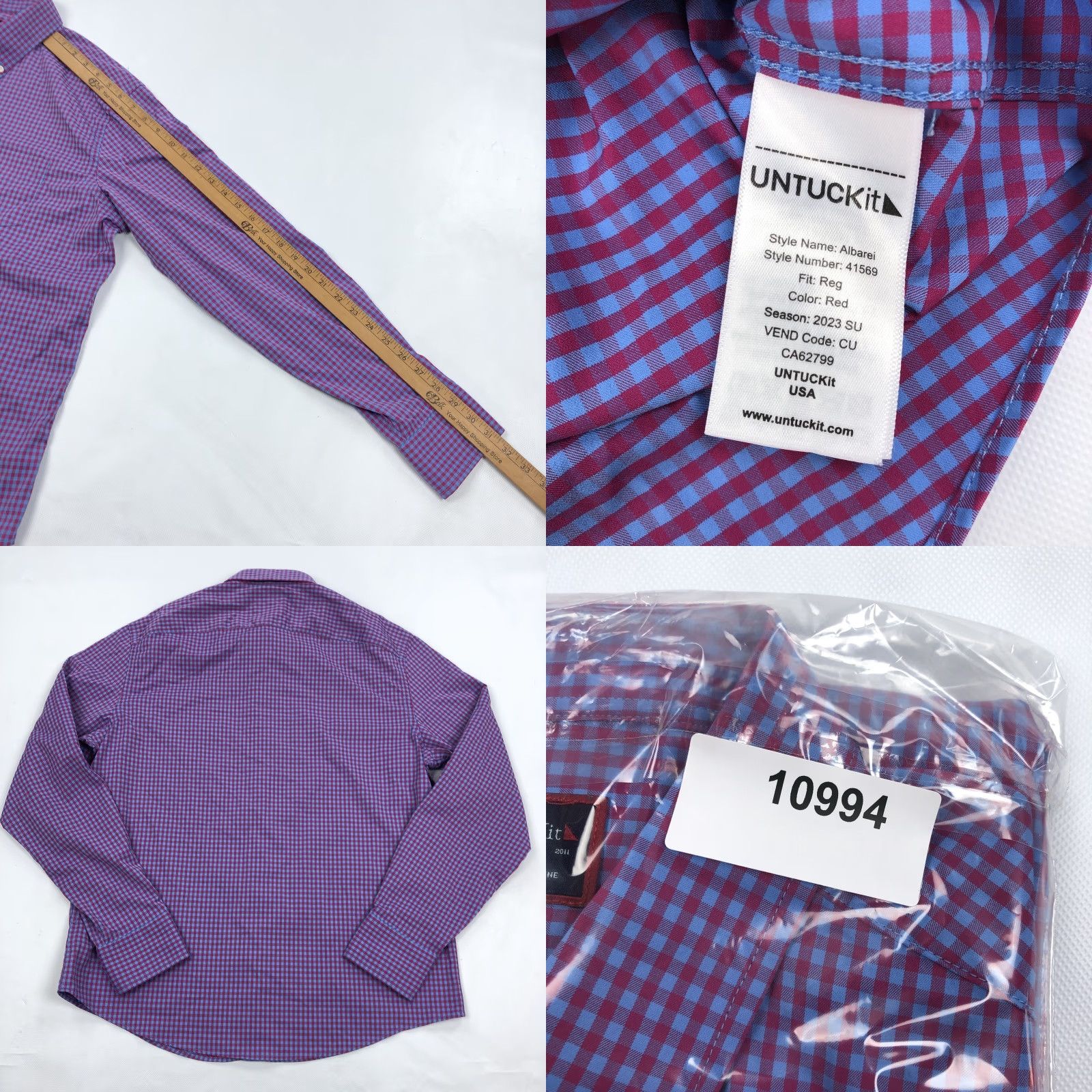 UNTUCKit UNTUCKIT Shirt Men's Large Red Blue Gingham Button-Down Long Sleeve Casual Business Casual Size US L / EU 52-54 / 3 - 8 Thumbnail