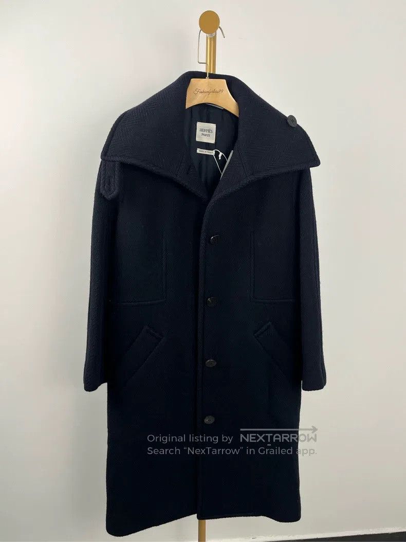Hermes Hermes Navy Blue Lapel Long Sleeve Wool Coat Size XXS / US 00 / IT 34 - 1 Thumbnail