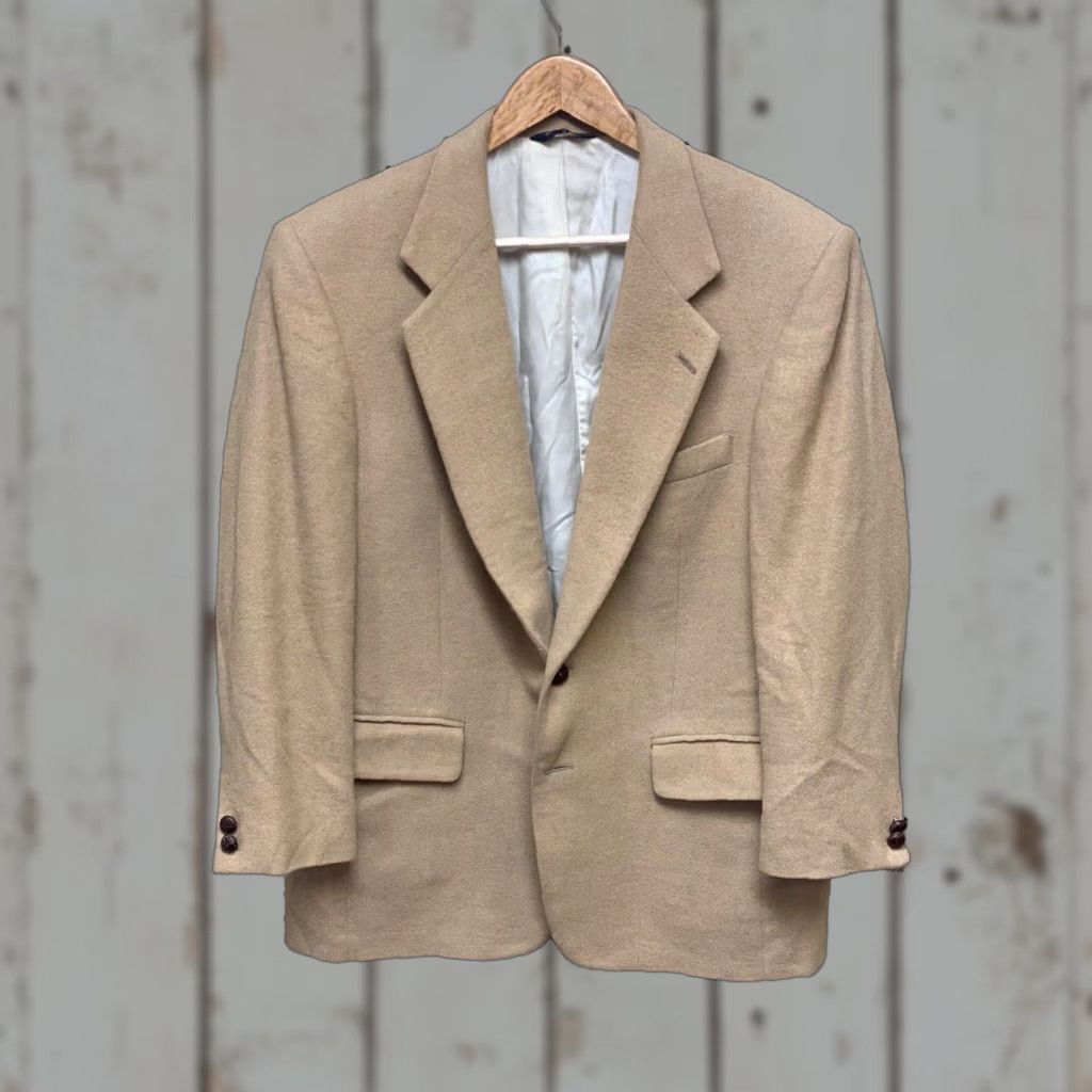 Vintage VINTAGE Barney’s New York Camel Hair Blazer Jacket Men 40 Tan Brown USA Two-Button Regular Solid 40 Barneys New York Mens As Is Size 40R - 1 Thumbnail