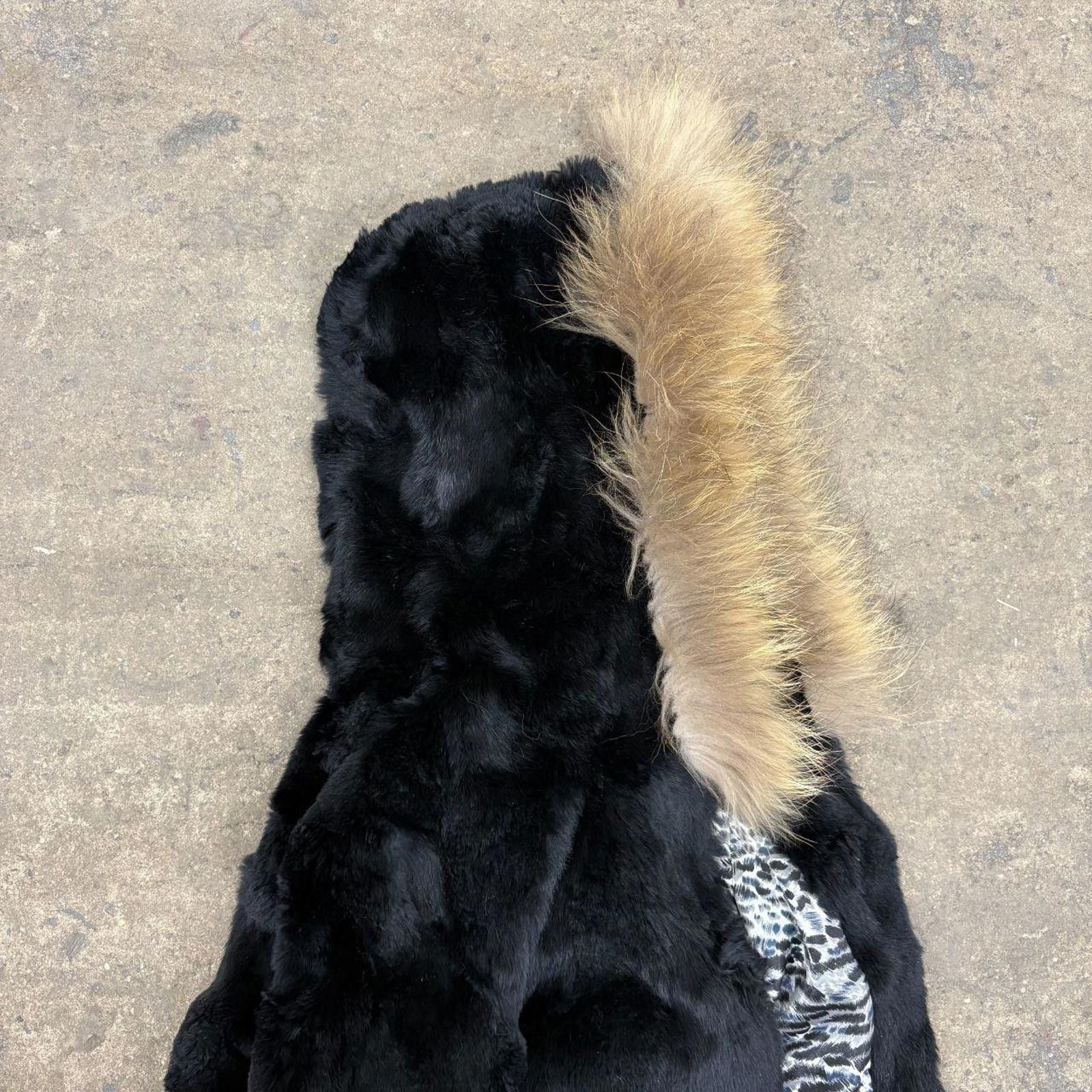 Other Vintage Y2K Jet Black Rabbit & Fox Fur Hooded Jacket Size S / US 4 / IT 40 - 4 Thumbnail