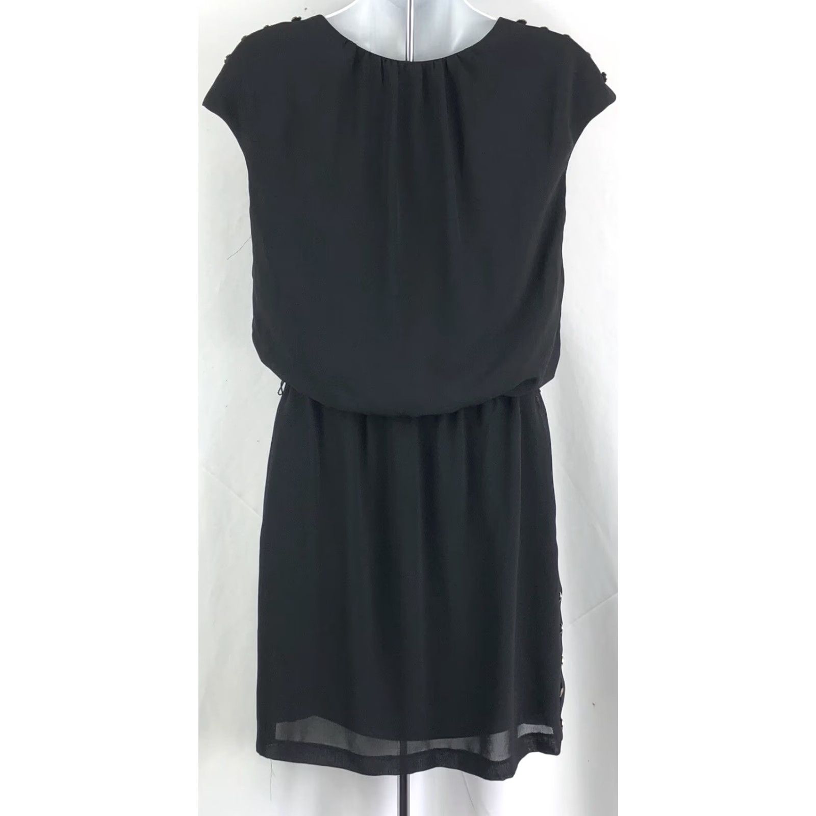 Guess GUESS Chiffon Blouson Dress Cap Sleeve Black 4 Knee Length Button Lined 90s Club Fairy Blouson Womens Size S / US 4 / IT 40 - 3 Thumbnail