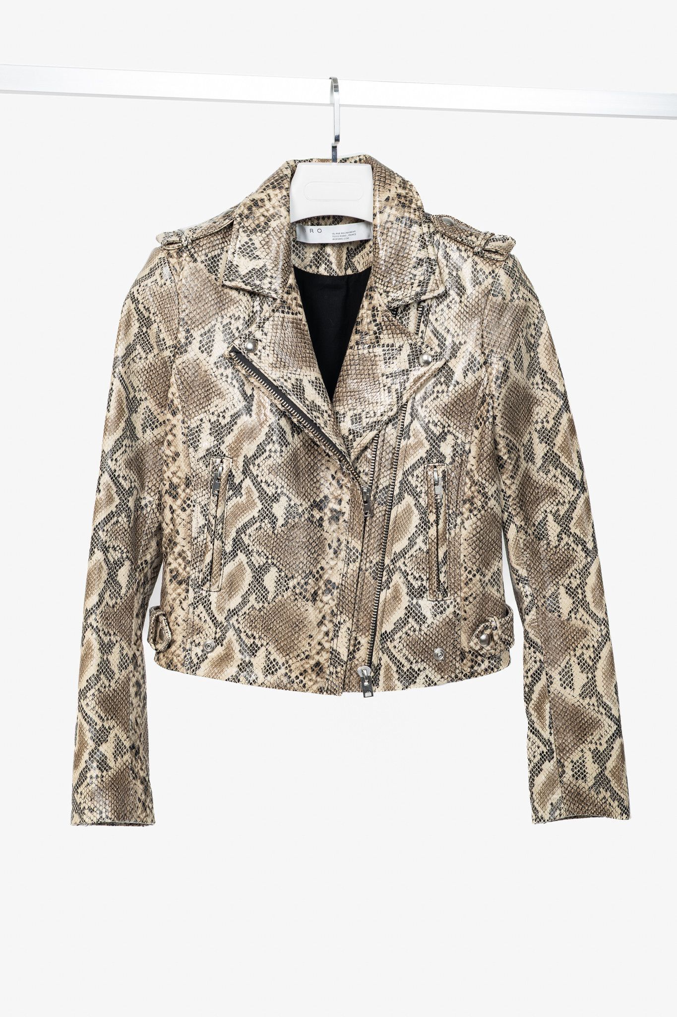 Iro IRO Luiga Beige Snake-Effect Lamb-Leather Moto Jacket Size XL / US 12-14 / IT 48-50 - 1 Thumbnail