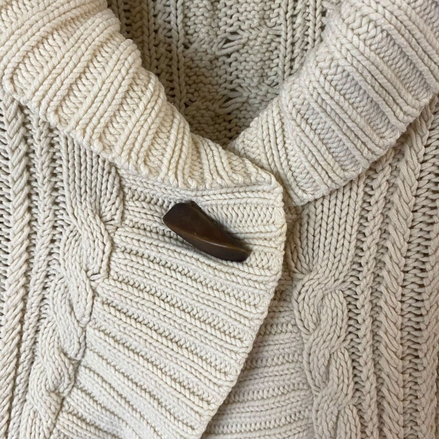 Eddie Bauer Eddie Bauer Women’s Cable-Knit Cardigan Sweater Large Tall Cream Cotton Blend Fall Casual Size L / US 10 / IT 46 - 6 Thumbnail