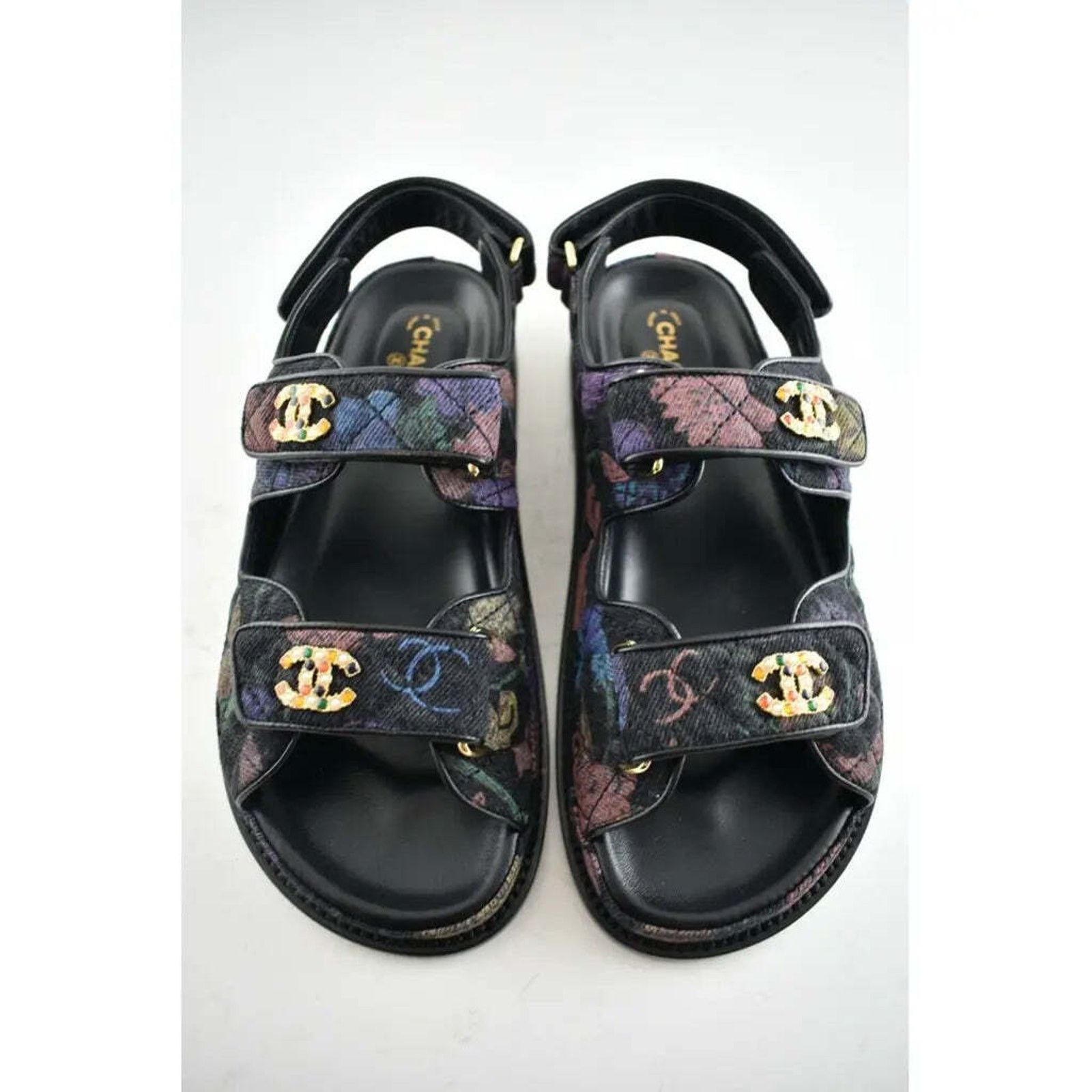 Chanel Chanel 21A Black Denim Graffiti CC Logo Mule Slide Strap Size US 8 / IT 38 - 8 Thumbnail