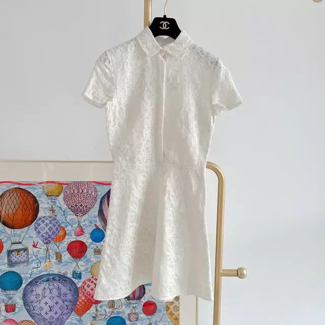 Valentino White Jacquard Short Sleeve Dress