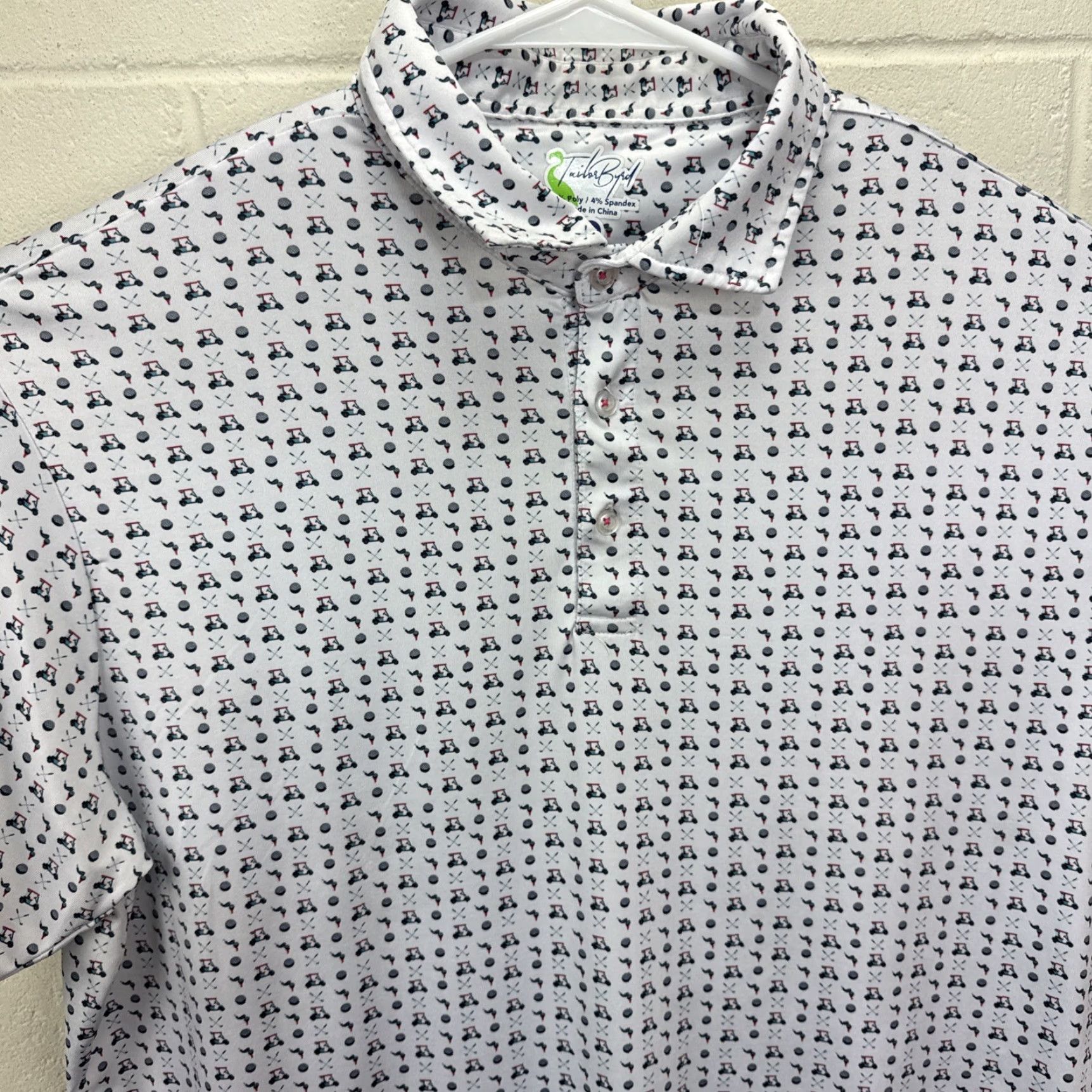 Tailorbyrd TAILOR BYRD Polo Shirt Mens 2XL Blue Geometric Print Golf Performance Breathable Moisture Wicking Quick Dry UV Protection Short Sleeve Collar Polo Size US XXL / EU 58 / 5 - 6 Thumbnail