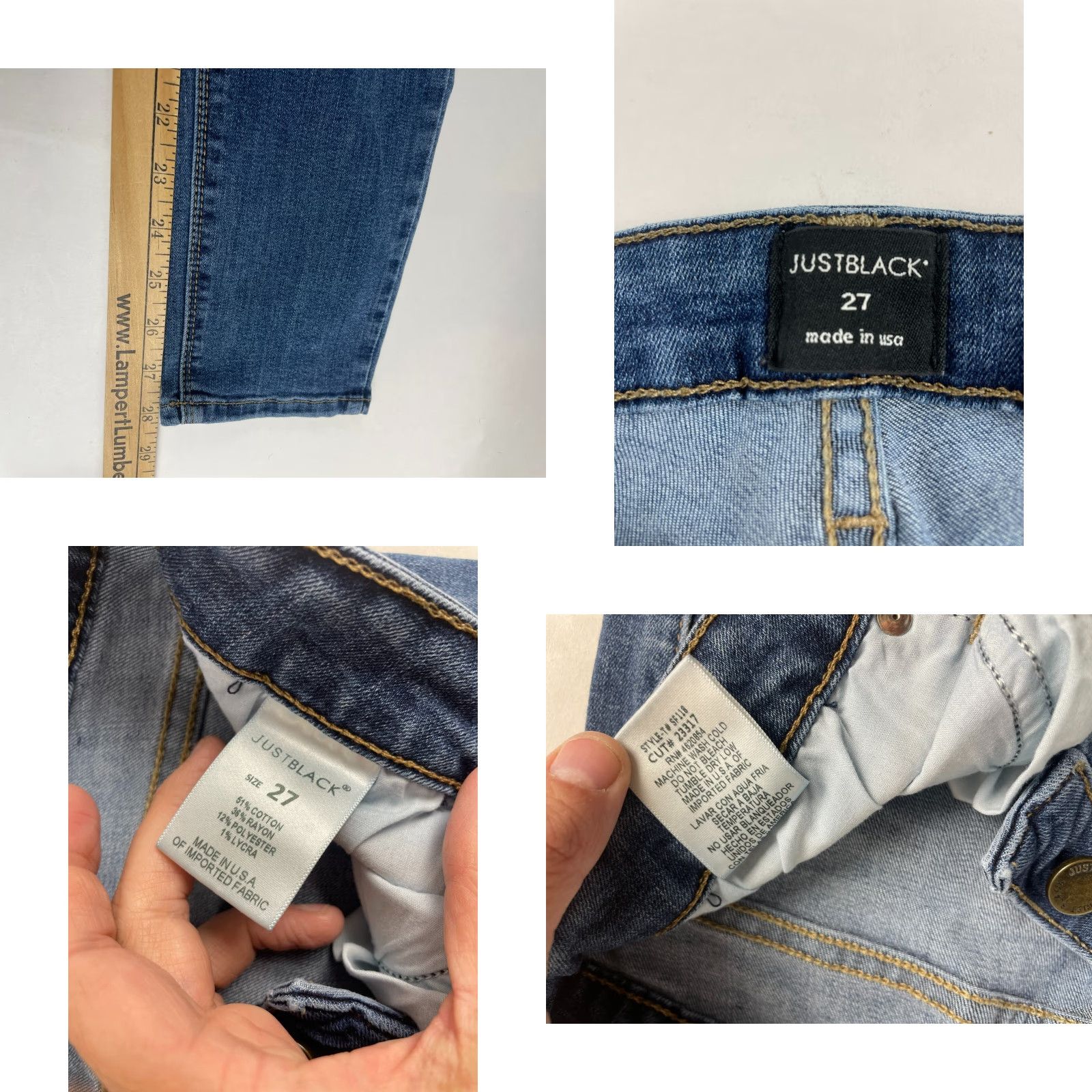 Denime JUST BLACK Jeans Women's 27 Blue Denim Skinny Mid Rise Distressed Pockets Size 27" / US 4 / IT 40 - 8 Thumbnail