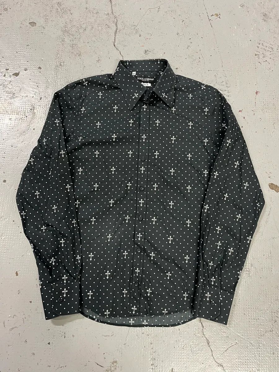 Dolce & Gabbana 2010s Dolce & Gabbana Black Polka Dot Cross Print Shirt Size US S / EU 44-46 / 1 - 4 Thumbnail