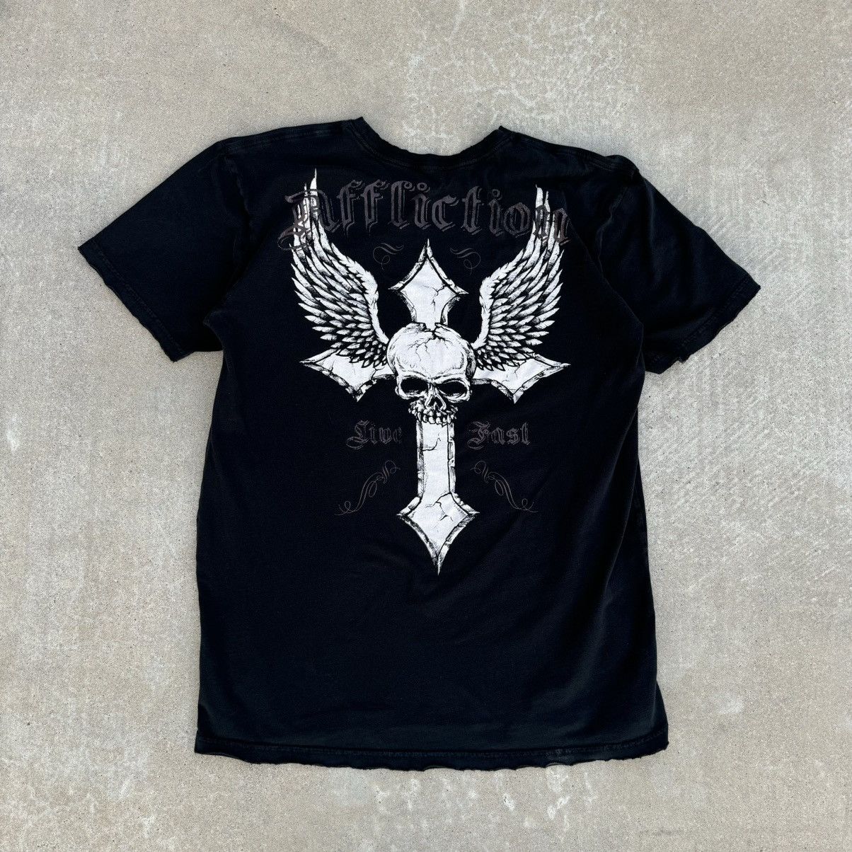 Affliction × Harley Davidson × JNCO Vintage Y2K Black Distressed Affliction AOP Graphic Tee XXL Size US XXL / EU 58 / 5 - 1 Thumbnail