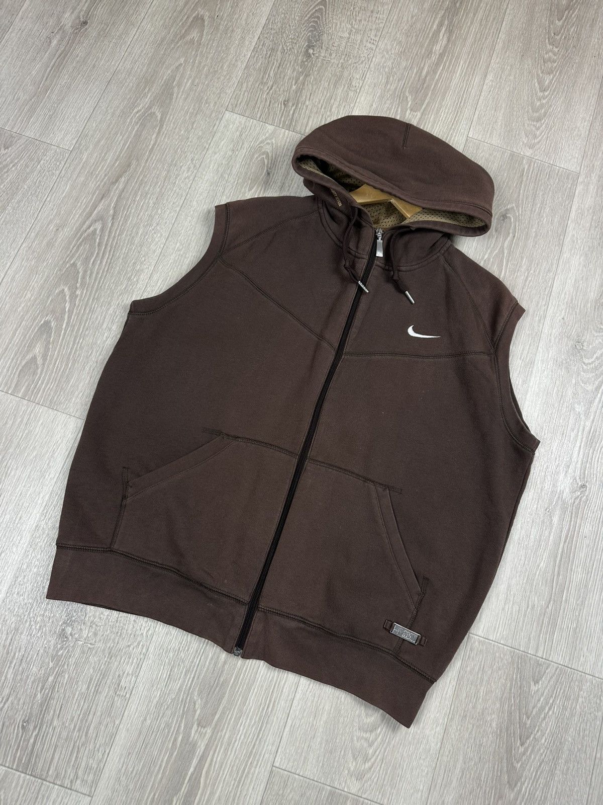 Nike × Vintage Vintage NIKE Hooded Brown Vest Swoosh Drill Size US L / EU 52-54 / 3 - 3 Thumbnail