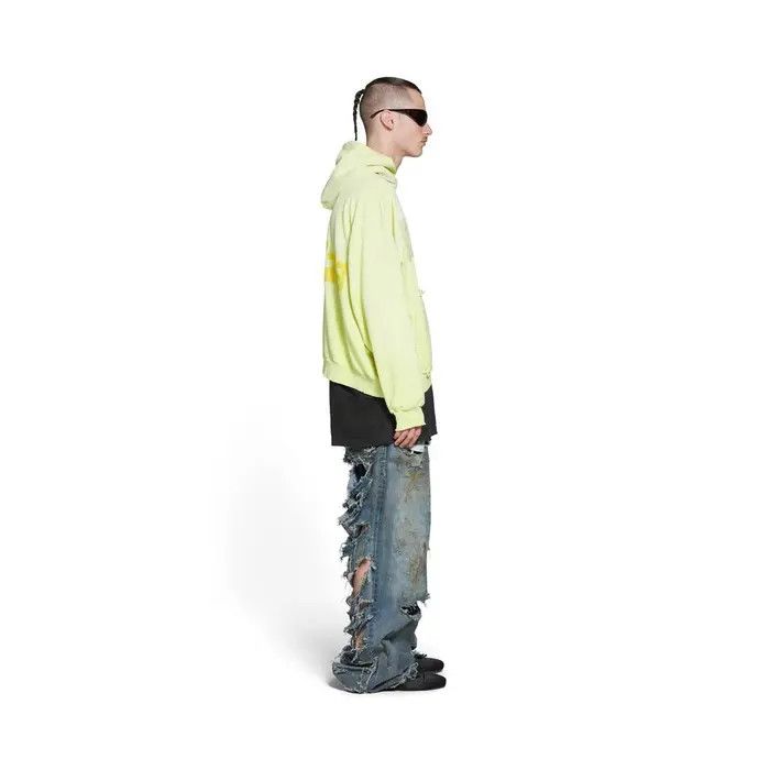 Balenciaga o1w1db10126 Tape Type Ripped Pocket Hoodie in Fluo Yellow Size US XXS / EU 40 - 3 Thumbnail