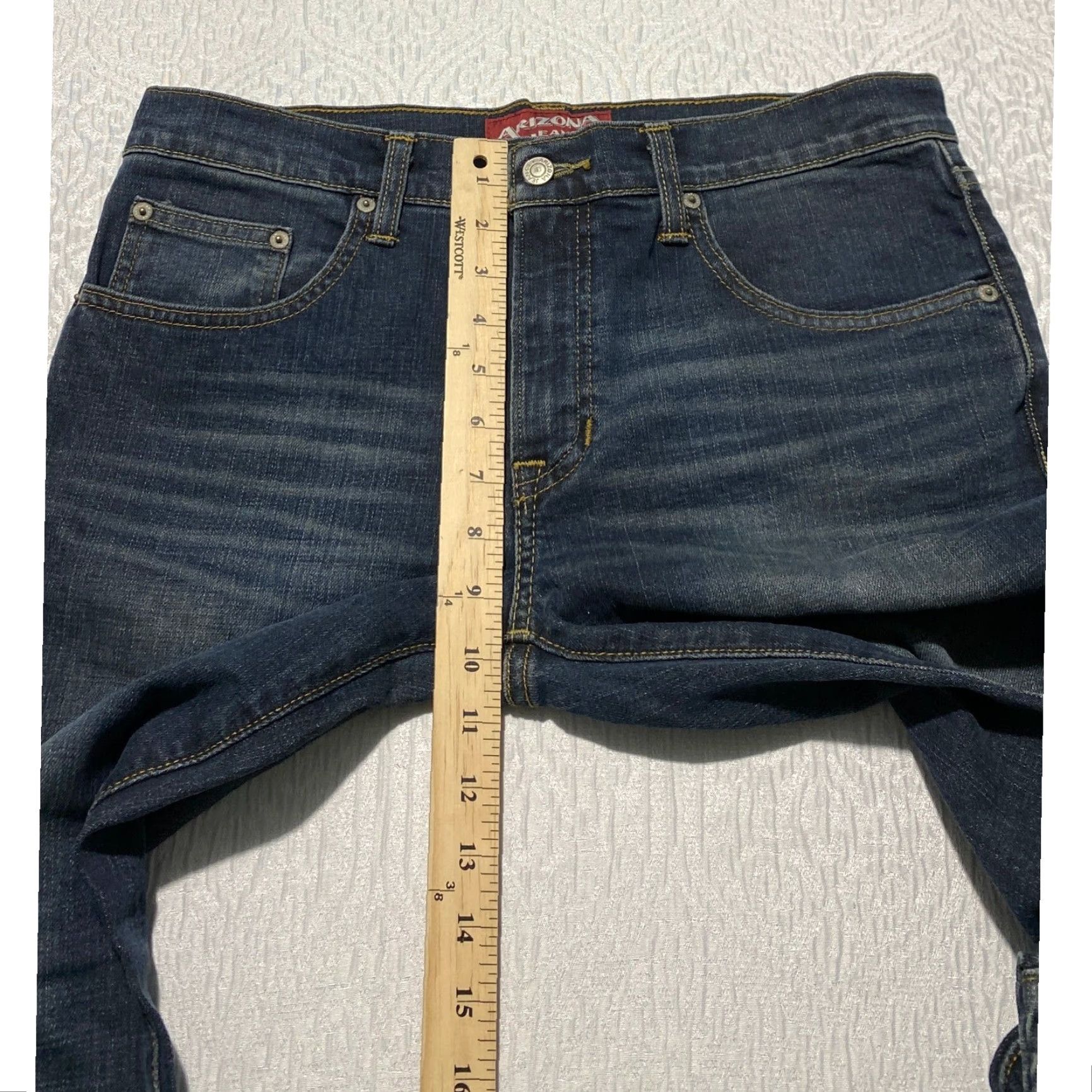 Vintage Arizona Jean Co Jeans Mens 33x29 Skinny Dark Wash Stretch Denim Cotton Blend Regular Inseam 29 Button Zip 5-Pocket Solid Blue Mexico Size US 33 - 7 Thumbnail