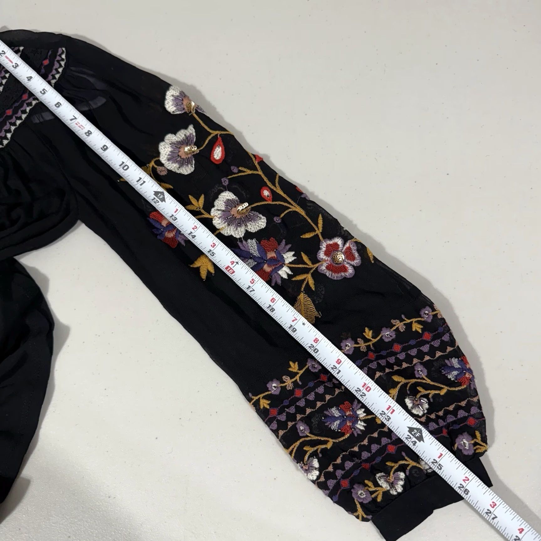 Anthropologie ANtHROPOLOGIE Akemi + Kin Louise Embroidered Floral Black Sheer Top XS Womens Blouse Size XS Embroidered Beaded Viscose Floral 90s? Size XS / US 0-2 / IT 36-38 - 5 Thumbnail