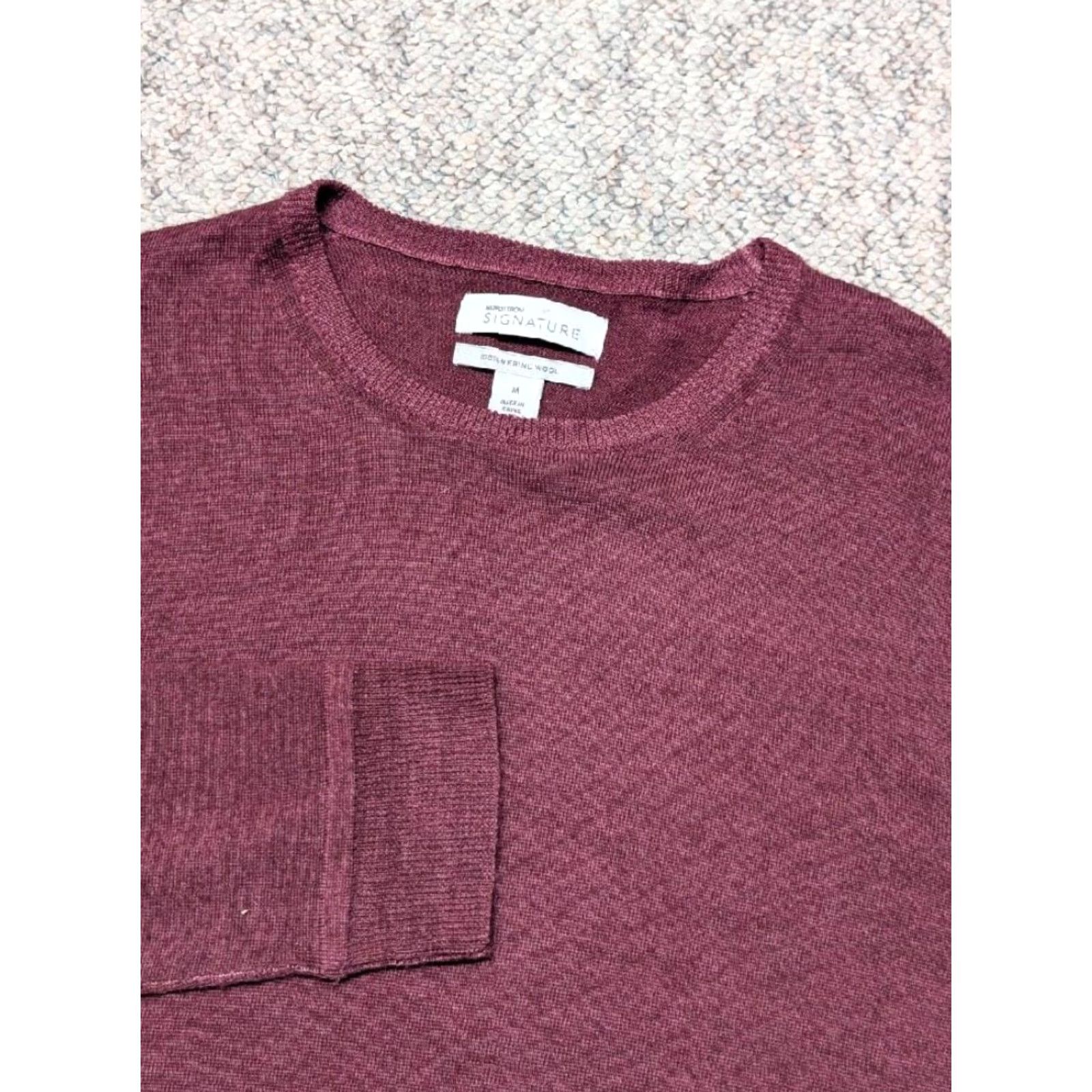 Nordstrom NORDSTROM lightweight Merino Wool sweater M burgundy crewneck Men Size US M / EU 48-50 / 2 - 2 Thumbnail