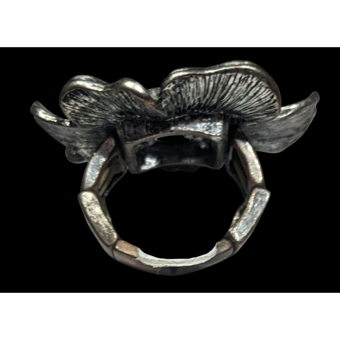 Other Metallic Floral Rhinestone Silver Tone Stretch Ring Size 5 Size ONE SIZE - 4 Thumbnail