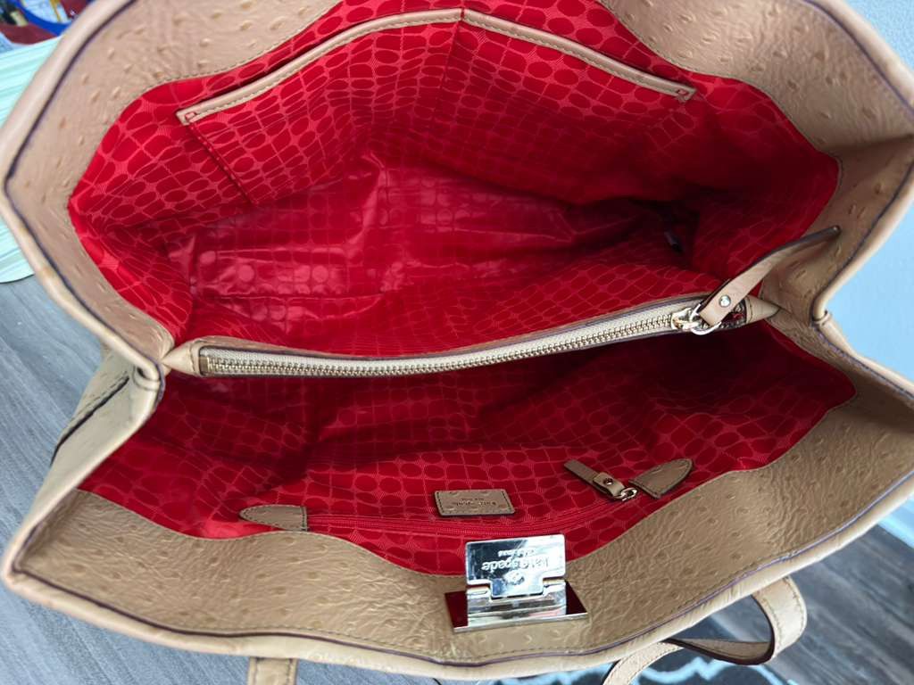 Kate Spade Kate Spade Gabrielle Tote Tan Ostrich-Embossed Leather Size ONE SIZE - 4 Thumbnail