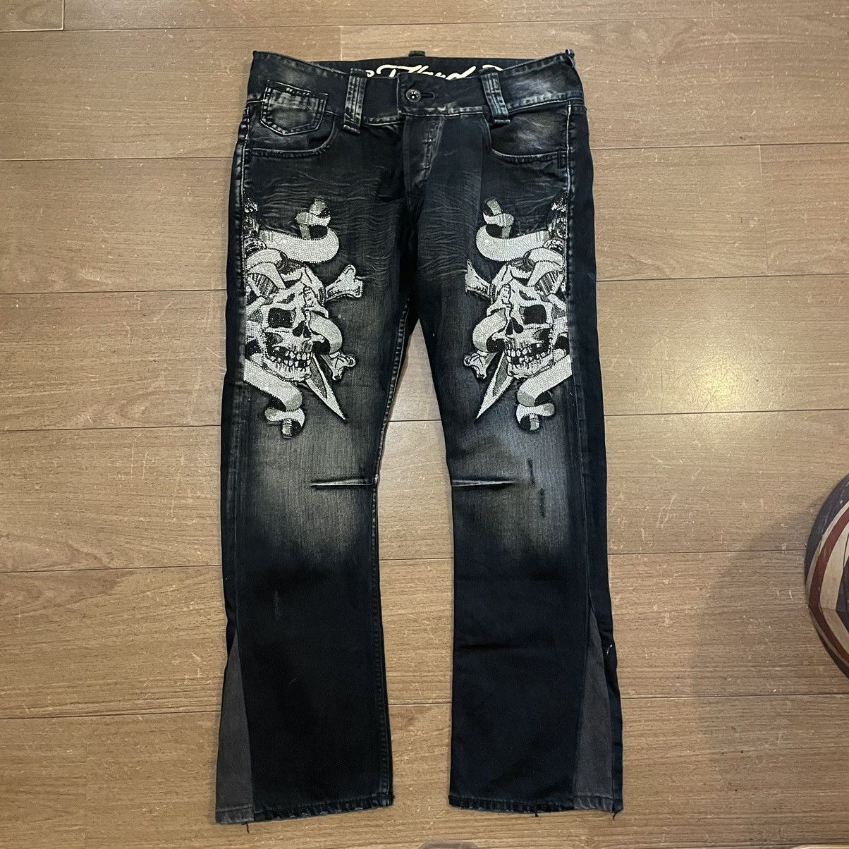 image of Christian Audigier x Ed Hardy Skull Rhinestone in Black, Men's (Size 34)