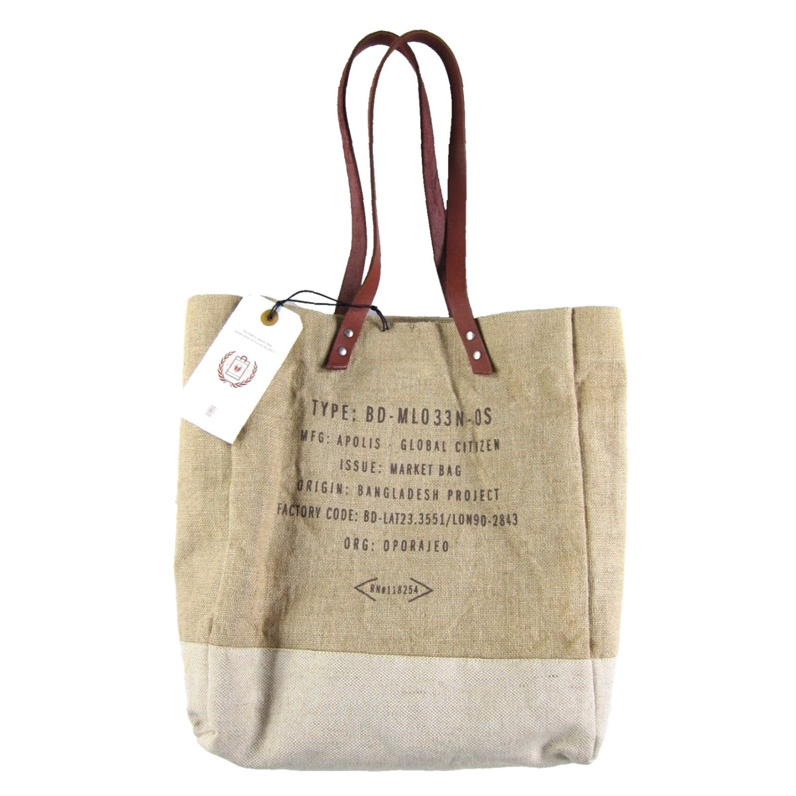 Apolis Apolis Market Tote Unisex Adults Medium Brown Cotton Canvas Leather Lining Jute Pattern: Solid NWT Size ONE SIZE - 4 Thumbnail